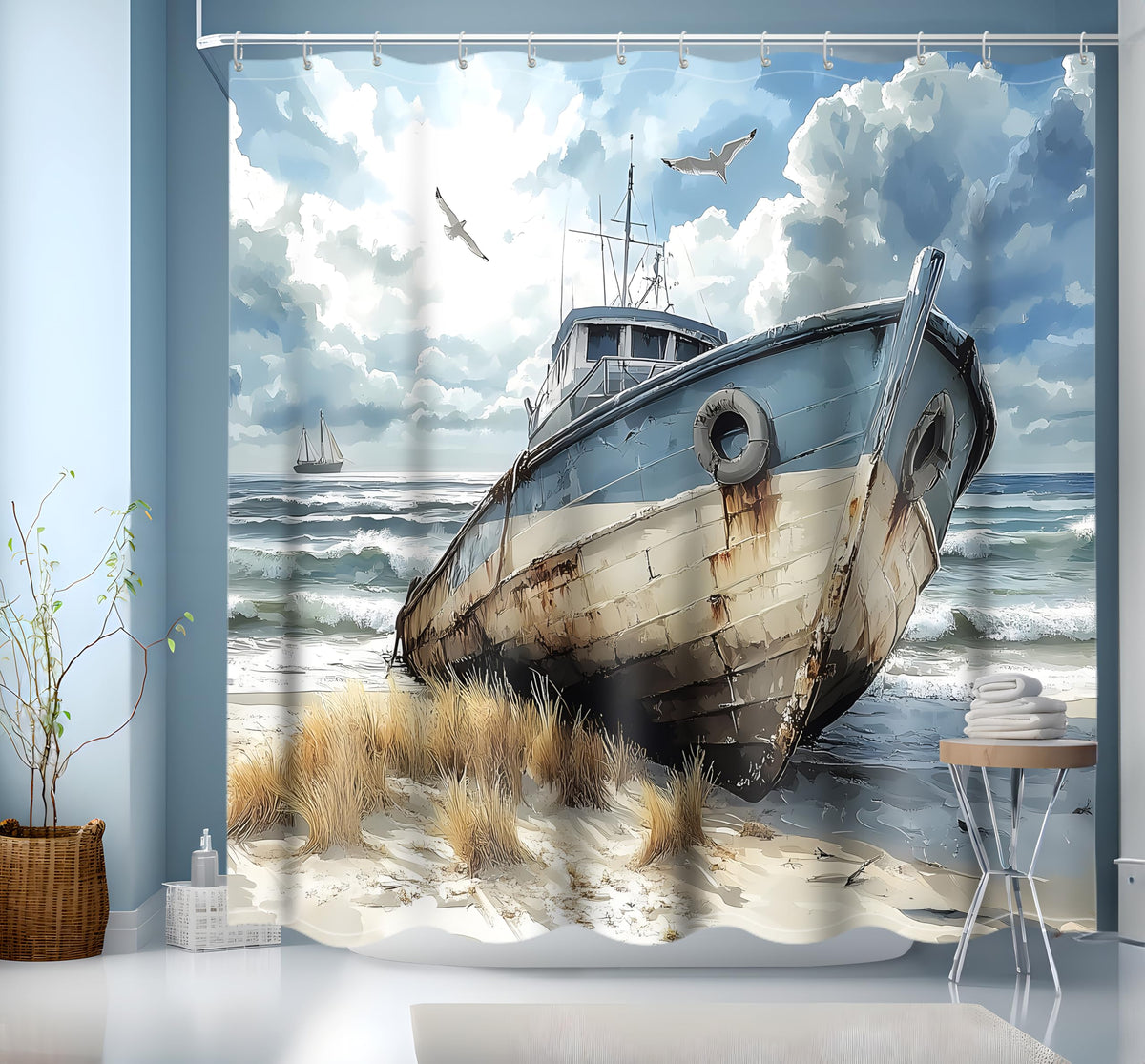 GXUNNAA Nautical Shower Curtain Retro Decorative Bath Curtain Polyester Fabric Waterproof Bathroom Curtain with 12 Hooks for Shower Stall,