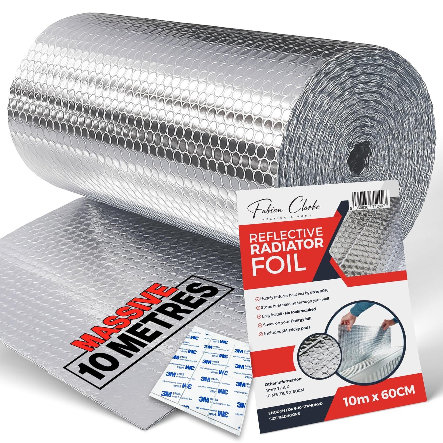 Radiator Foil Reflector Roll 10 Metres ? Heat Reflective Insulation Roll Foil Sheet Backing ? Thermal Bubble Wrap Energy Saving Radiator Heat