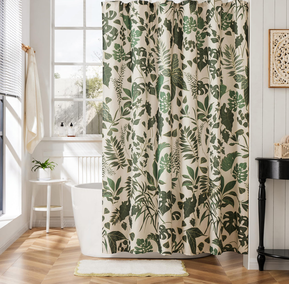 Ohocut Boho Shower Curtain Cute Floral Green Foliage Shower Curtains for Bathroom Allover Jungle Tropical Leaves Plant Shower Curtain Waterproof