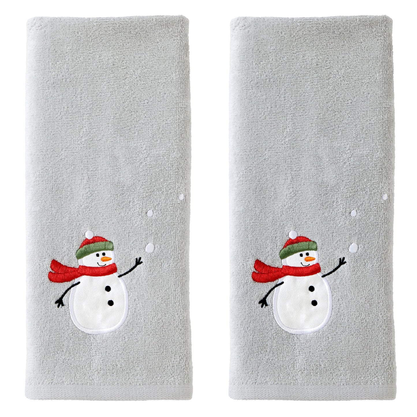 SKL Home Hand Towel Set for Bath/Kitchen/Bar & Gift, Cotton, Snowman with Snowballs, S