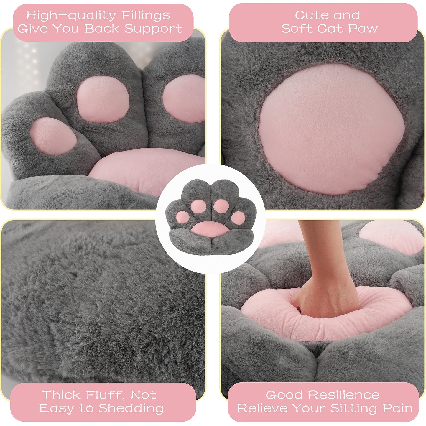 FlyGulls Cat Paw Cushion for Computer Gaming Office Chairs Grey 70x80 cm