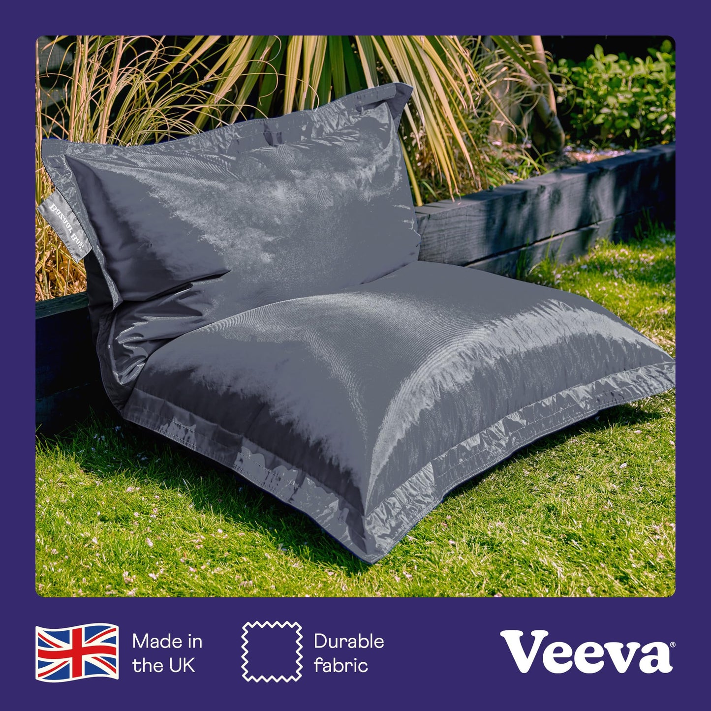 Bean Bag Bazaar Giant Bean Bag, Slate Grey, Water-Resistant Fabric, Large Outdoor Floor Cushion with Filling Included, 180cm x 140cm, Garden Chairs,