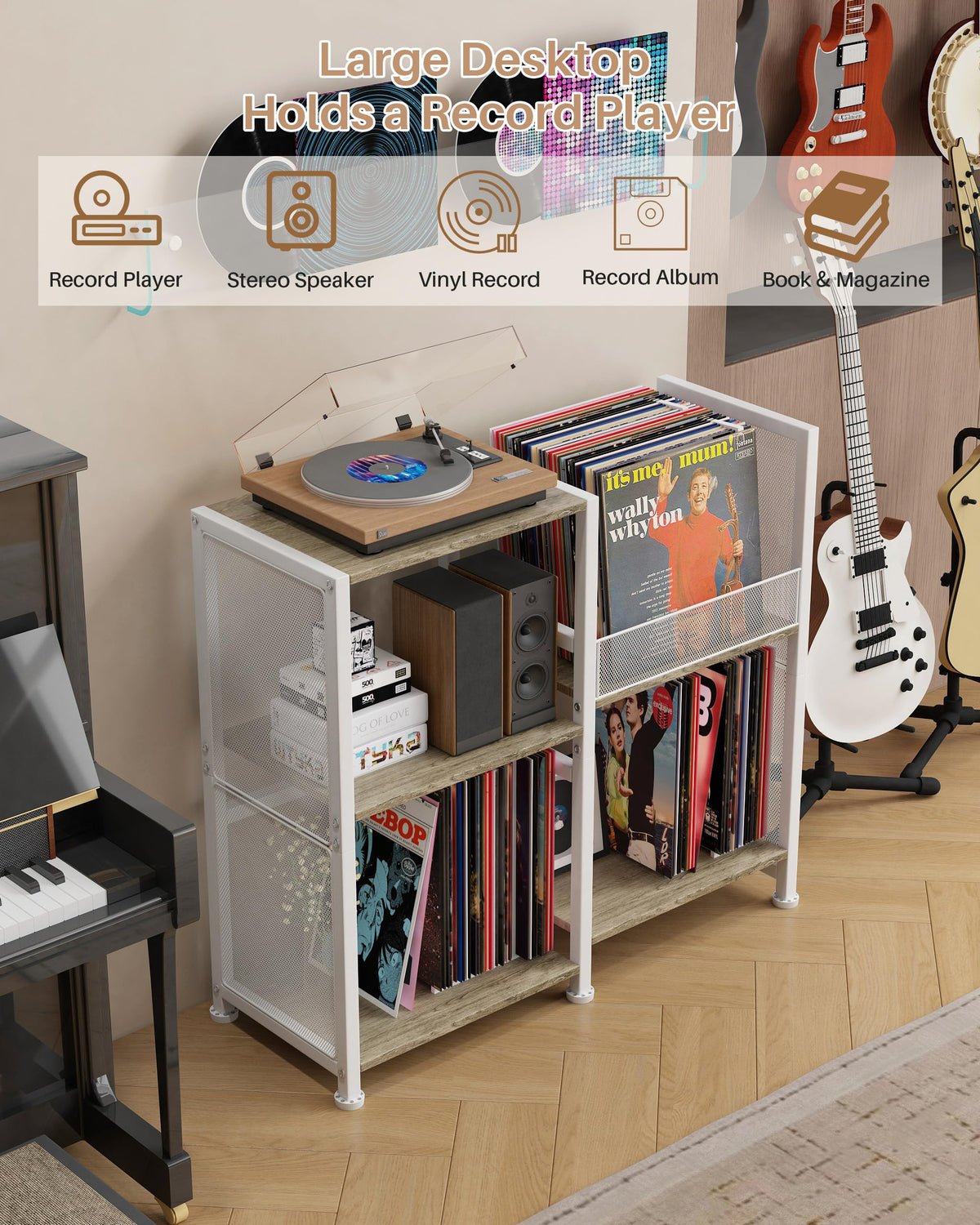 Ornestia 3 Tier Record Player Stand,Turntable Stand for Living Room,White