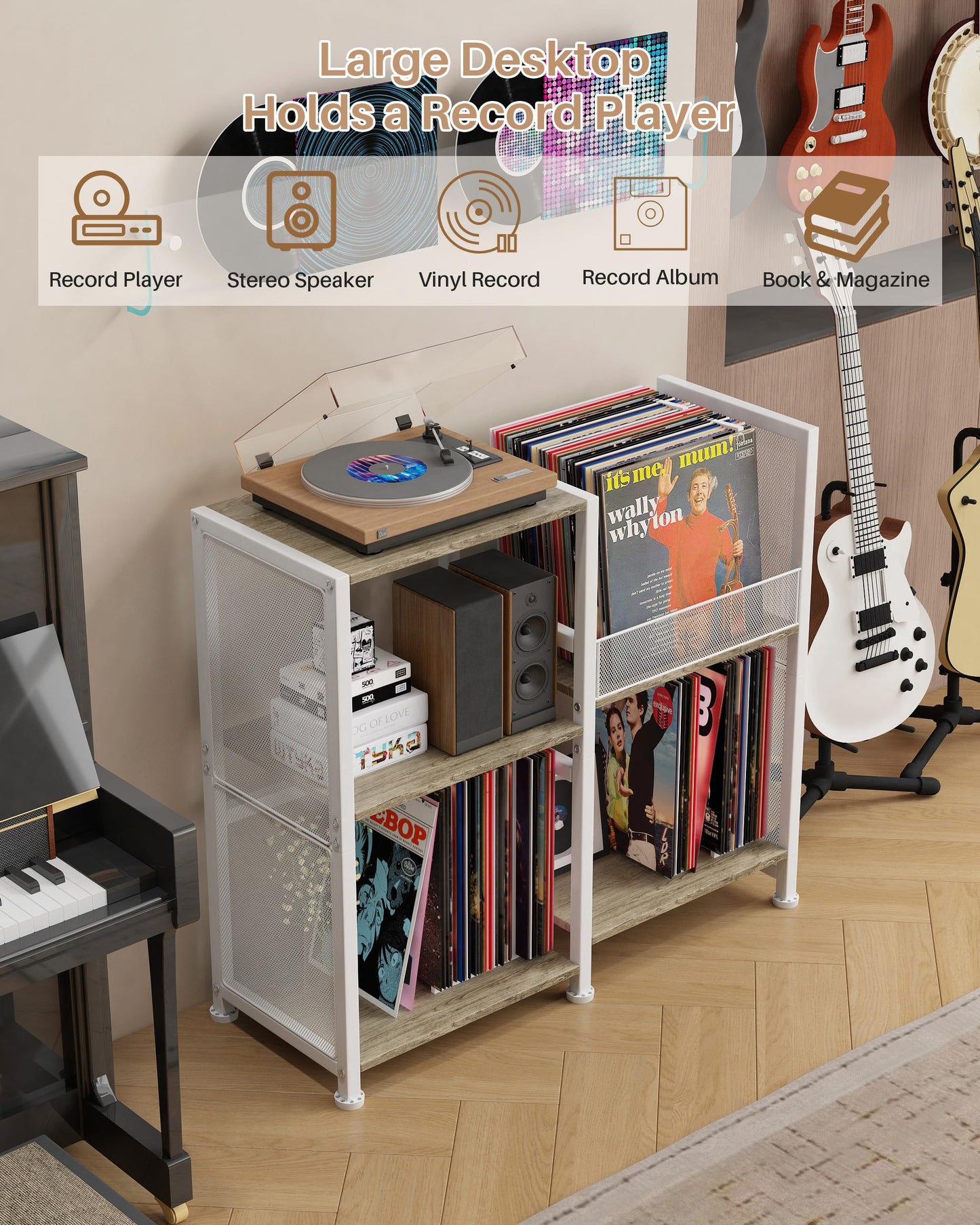 Ornestia 3 Tier Record Player Stand,Turntable Stand for Living Room,White
