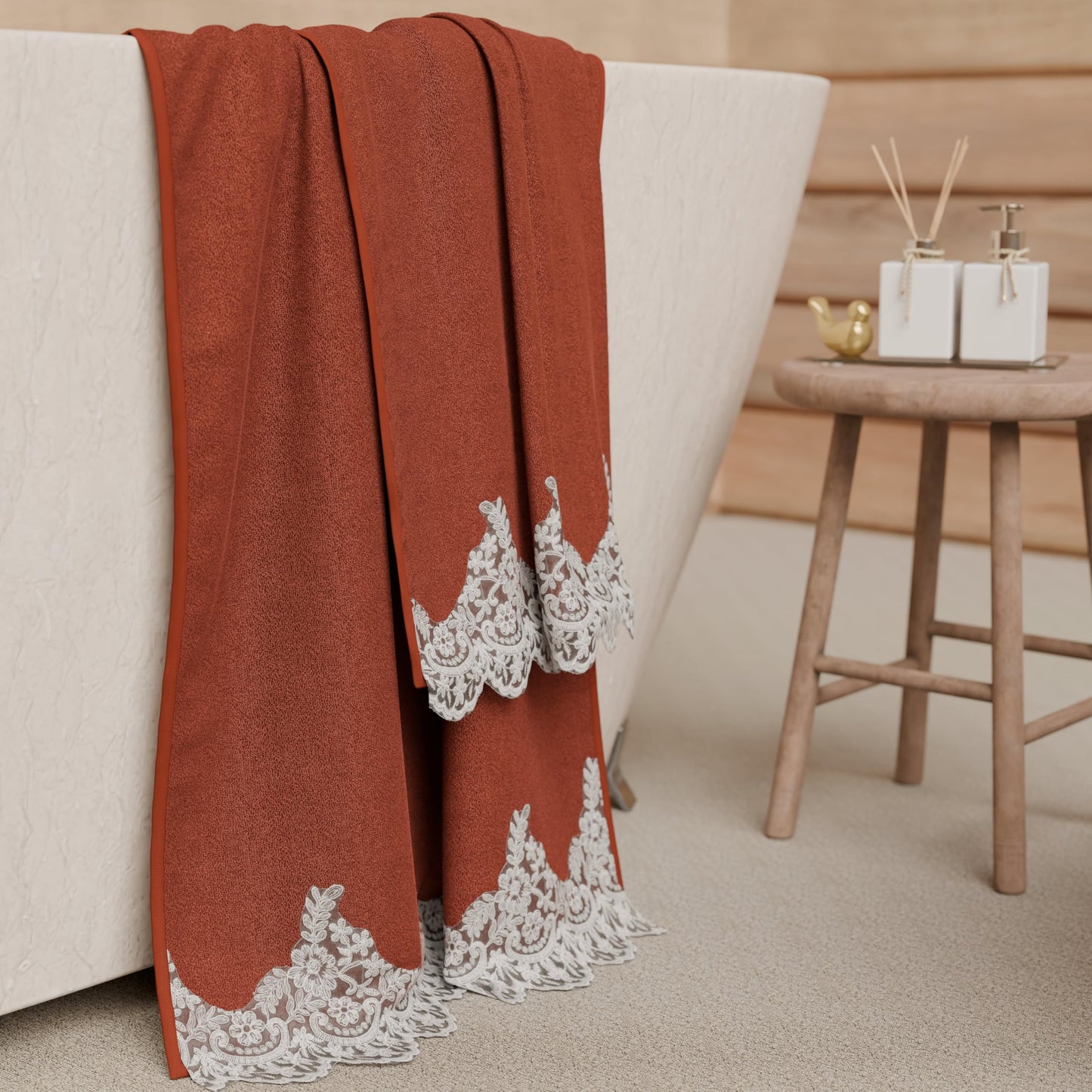 PETTI Artigiani Italiani - 100% Cotton Terry Bath Towels, 1+1 Towel Set, 2 Pieces 1 Face Towel and 1 Hand Towel, Terracotta