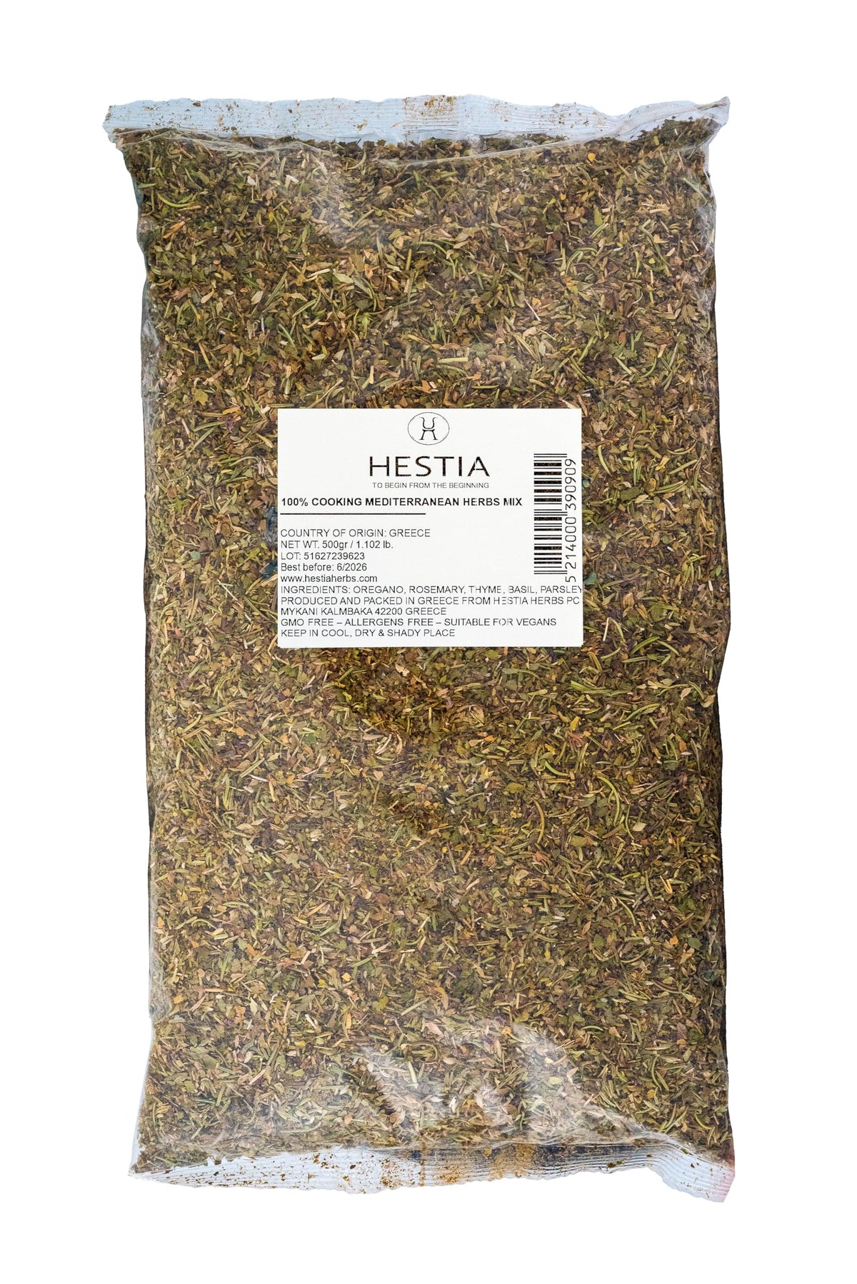 Hestia Herbs Greek Cooking Mediterranean Seasoning Mix with Oregano, Rosemary, Thyme, Basil & Parsley, 500 g ? Authentic Herbal Blend for Traditional