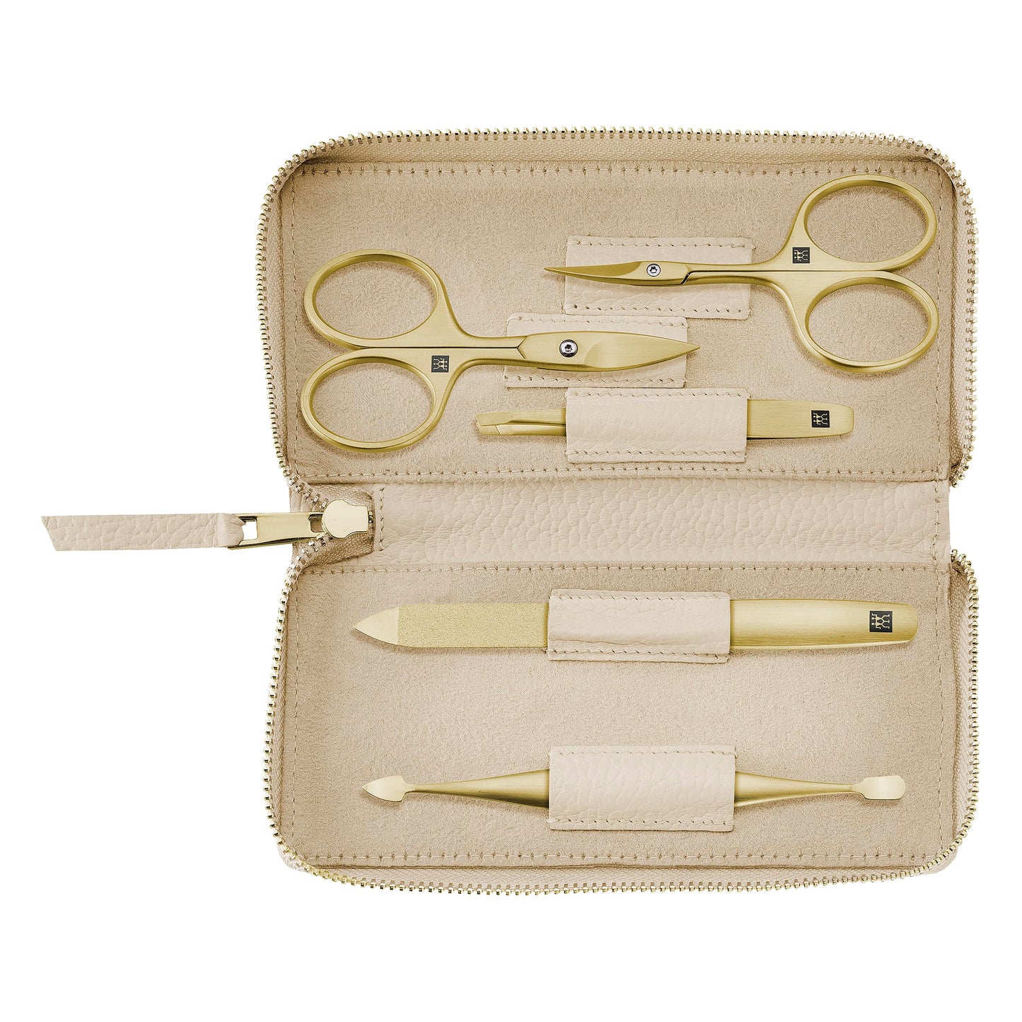 ZWILLING Manicure Set (5 Pieces, Genuine Leather Case, Travel Set, with Nail Scissors and Cuticle Scissors), Premium, Gold Edition