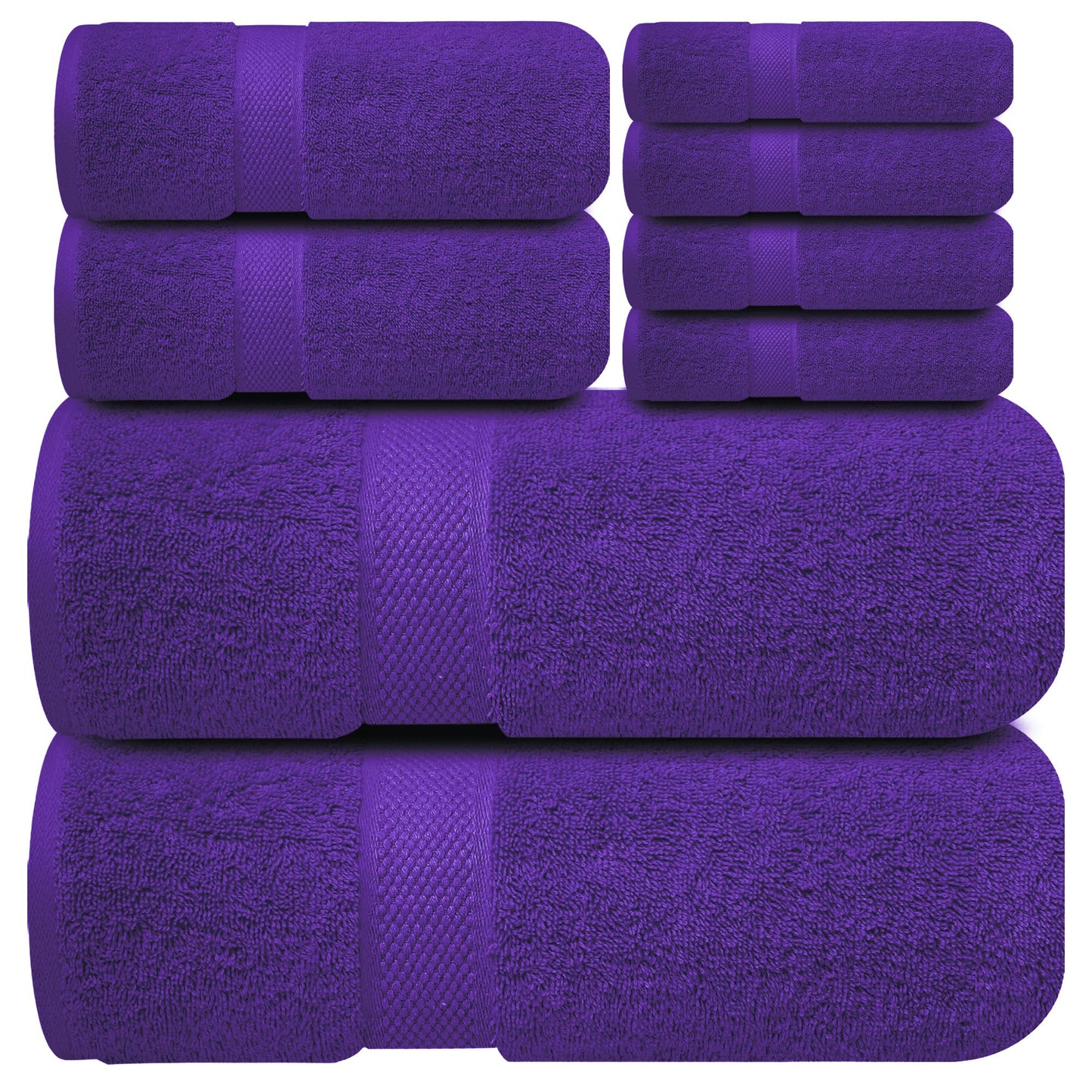 Infinitee Xclusives Premium Bath Towel Set 8-Piece (2 Bath Towels, 2 Hand Towels, 4 Washcloths), Super Absorbent Soft 100% Ring-Spun Cotton for Spa,