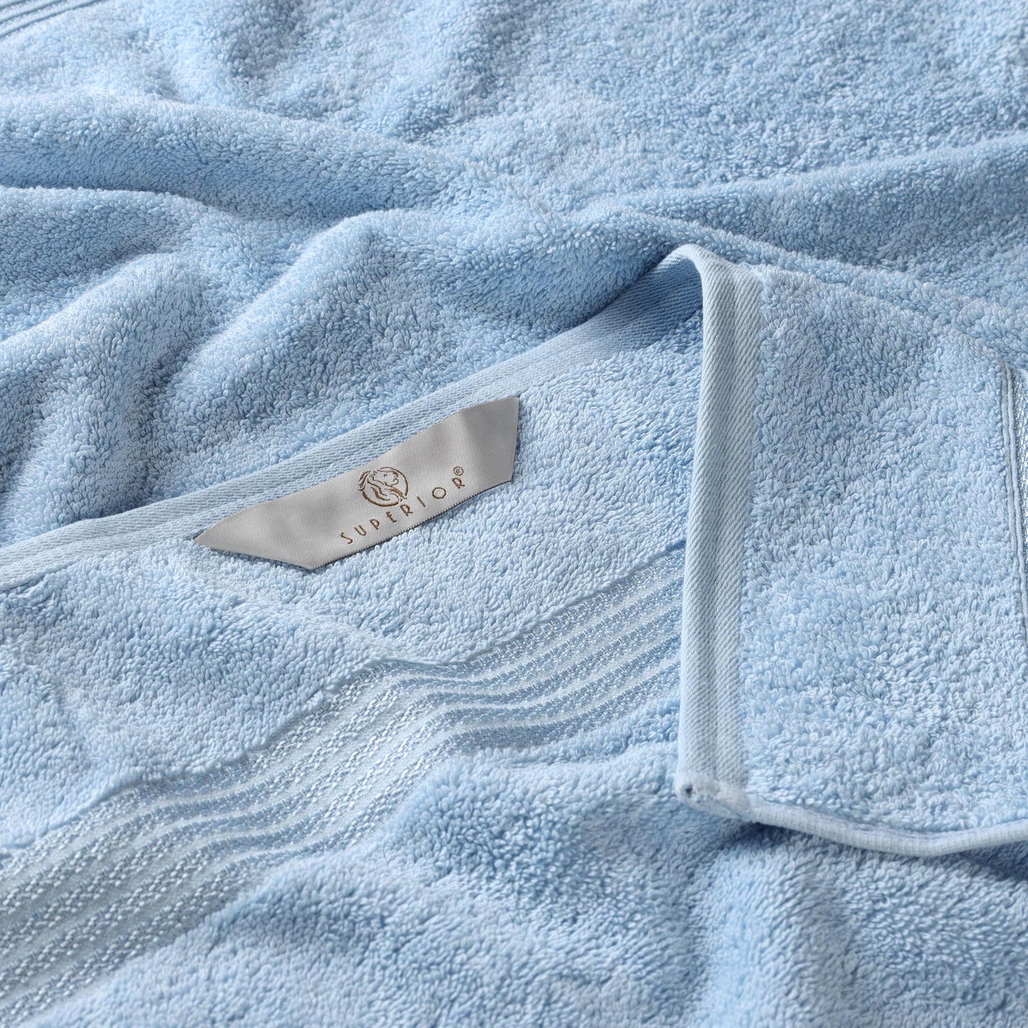 Superior Collection 100% Premium Long-Staple Combed Cotton 3-Piece Towel Set, Light Blue