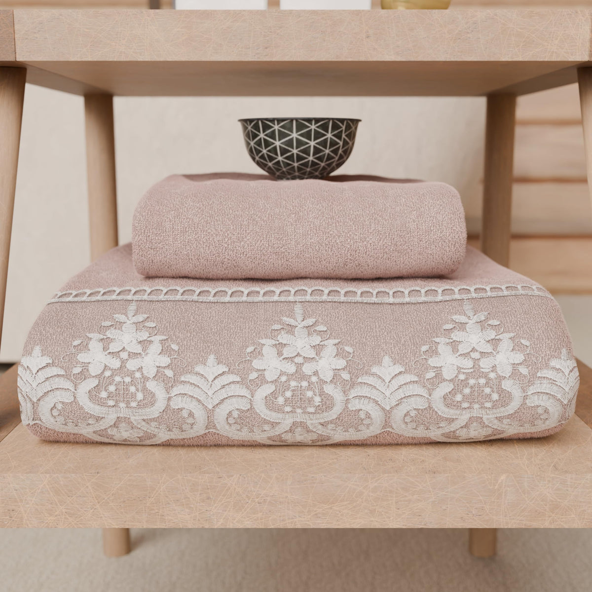 PETTI Artigiani Italiani - 100% Cotton Terry Bath Towels, 1+1 Towel Set, 2 Pieces 1 Face Towel and 1 Hand Towel, Powder
