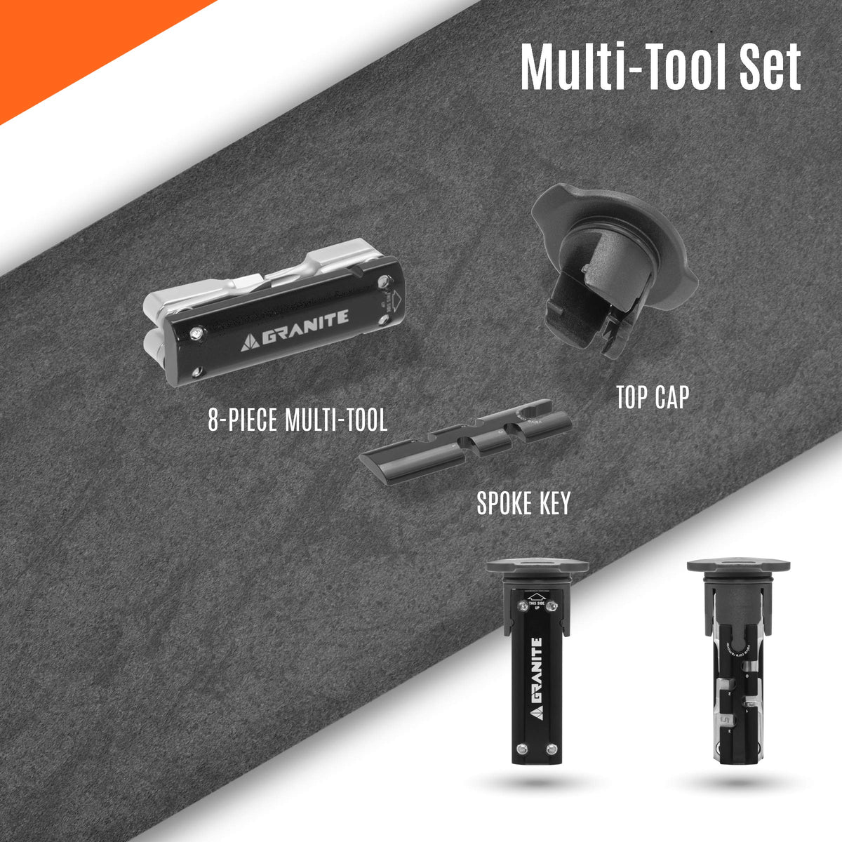 Granite Stash Multi-Tool Kit - Compact Bike Tools Stored Inside Steerer Tube, Tapered Steerer Model (Black)