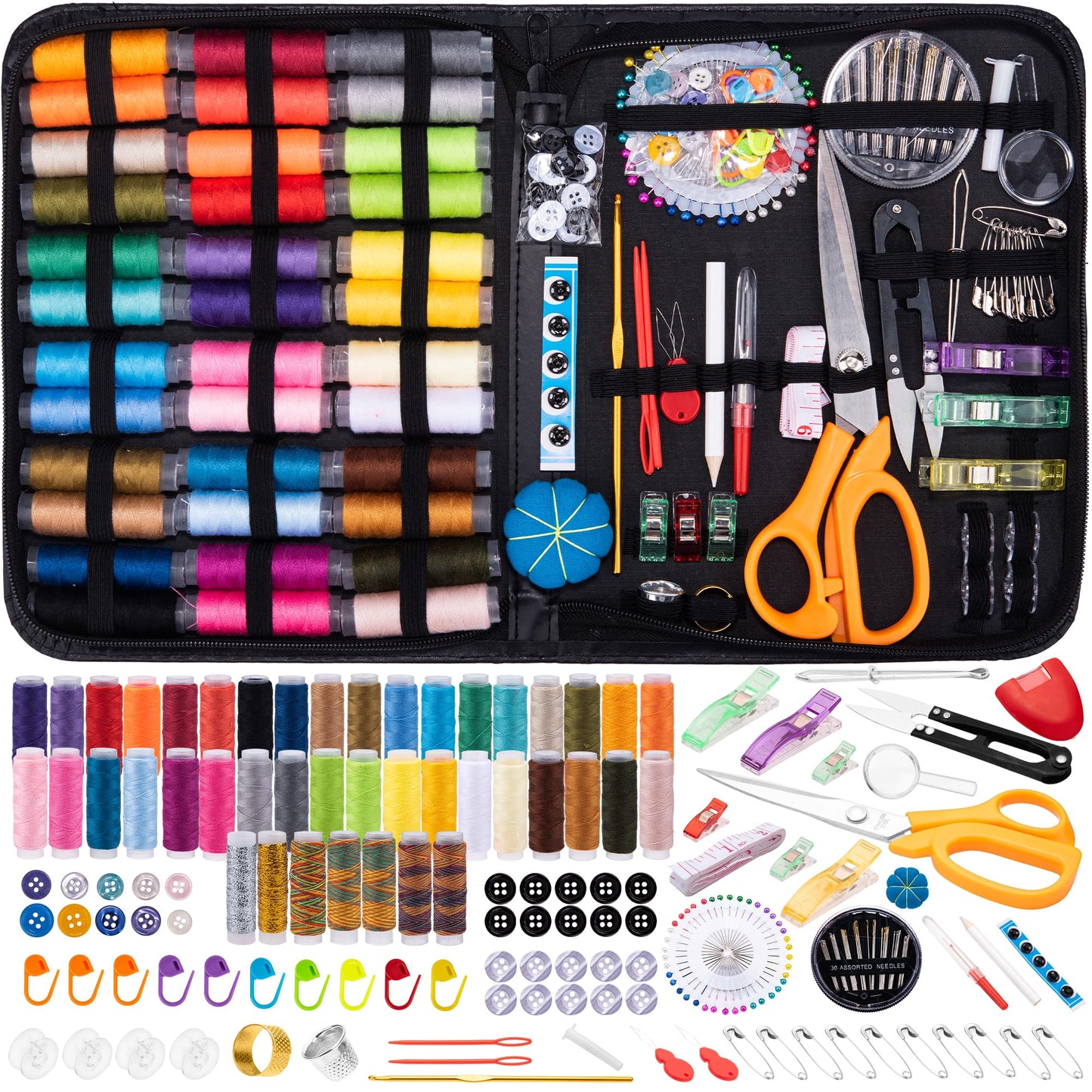 HOUSEEIGHT Professional Sewing Kit - Over 200 Pcs Premium Needle and Thread Kit Includes 43 Strong Threads,30 XL Needles, Sewing Kits for Adults UK