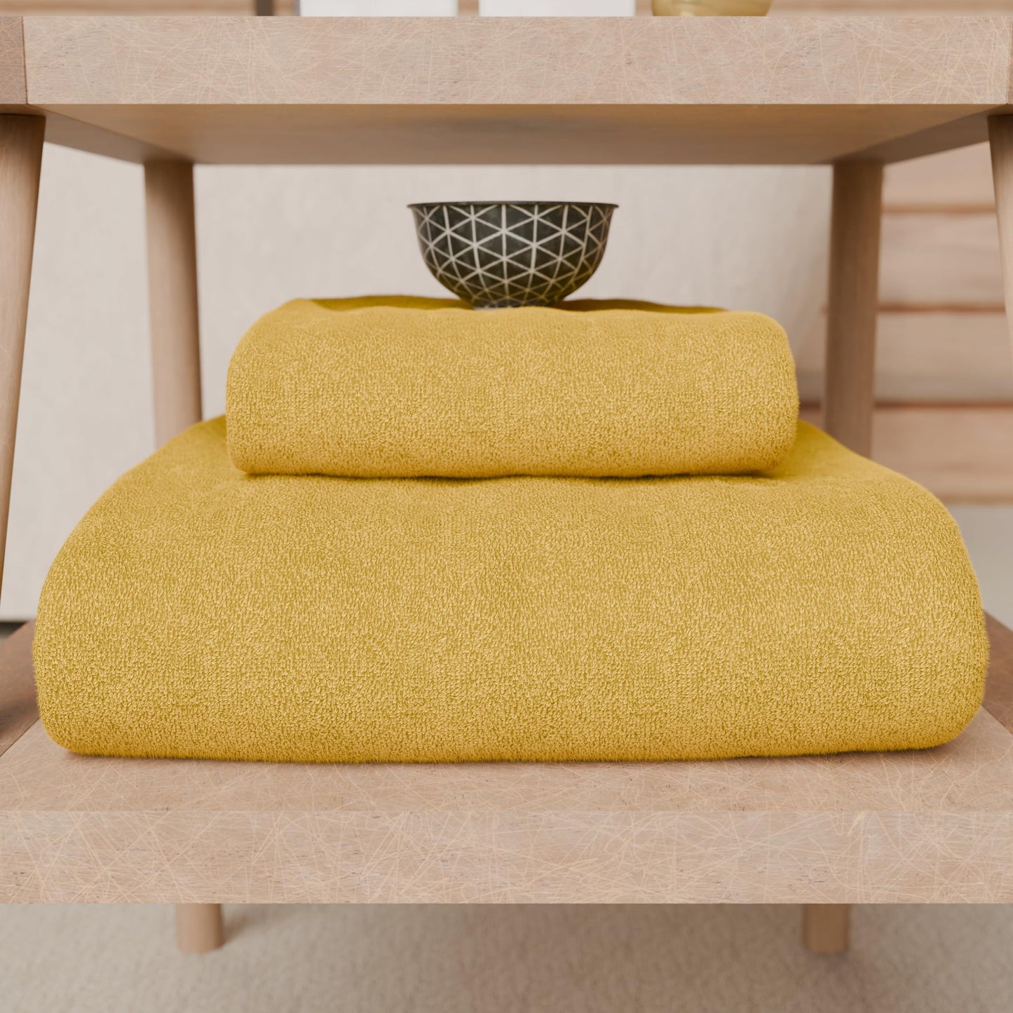 PETTI Artigiani Italiani - 100% Cotton Terry Bath Towels, 1+1 Towel Set, 2 Pieces 1 Face Towel and 1 Hand Towel, Yellow Towels