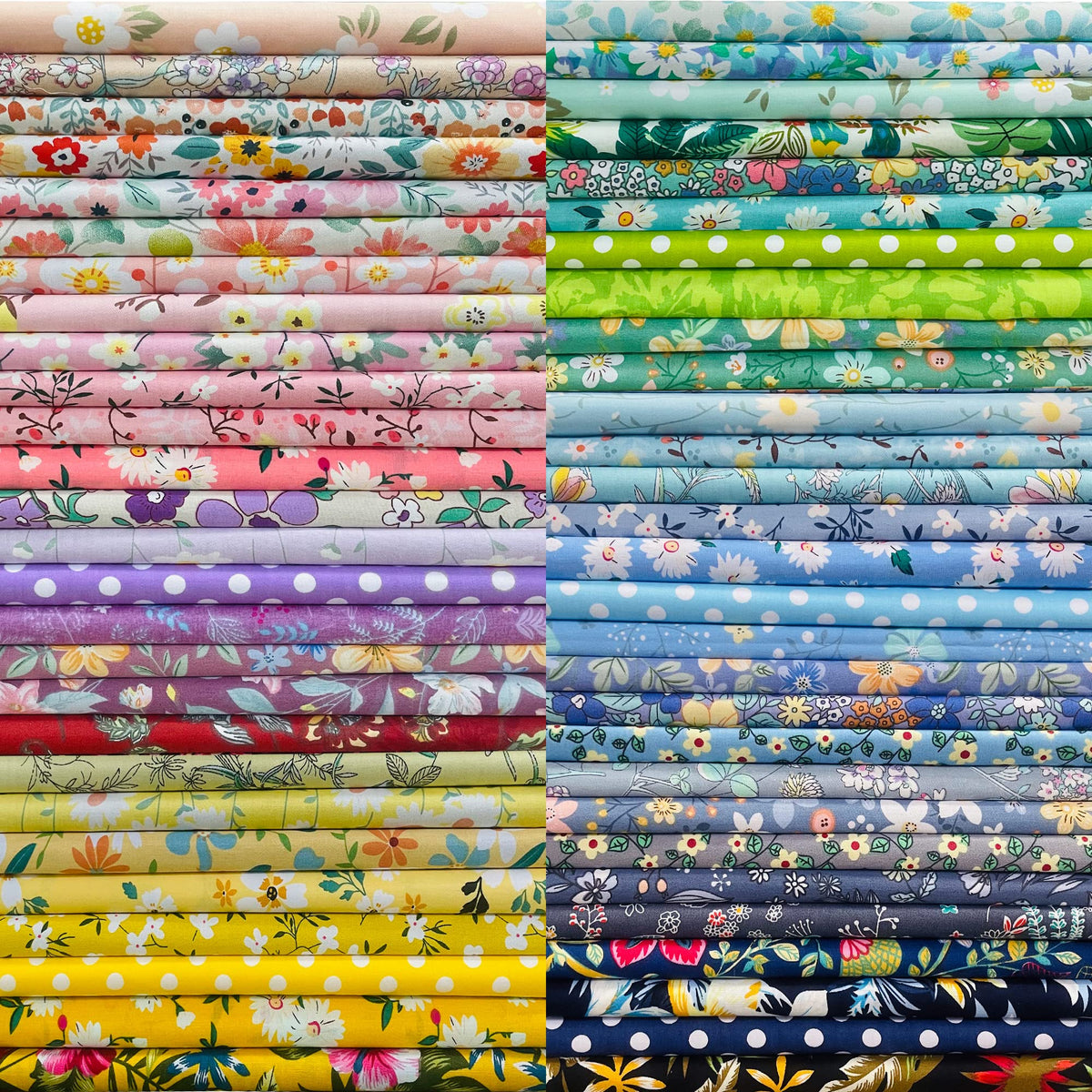 NewAmishQuilt 8" x 8" 50 PCS 100% Cotton Sateen Fabric Bundles for Quilting Sewing DIY & Quilt Beginners, Multicolor Floral Pattern