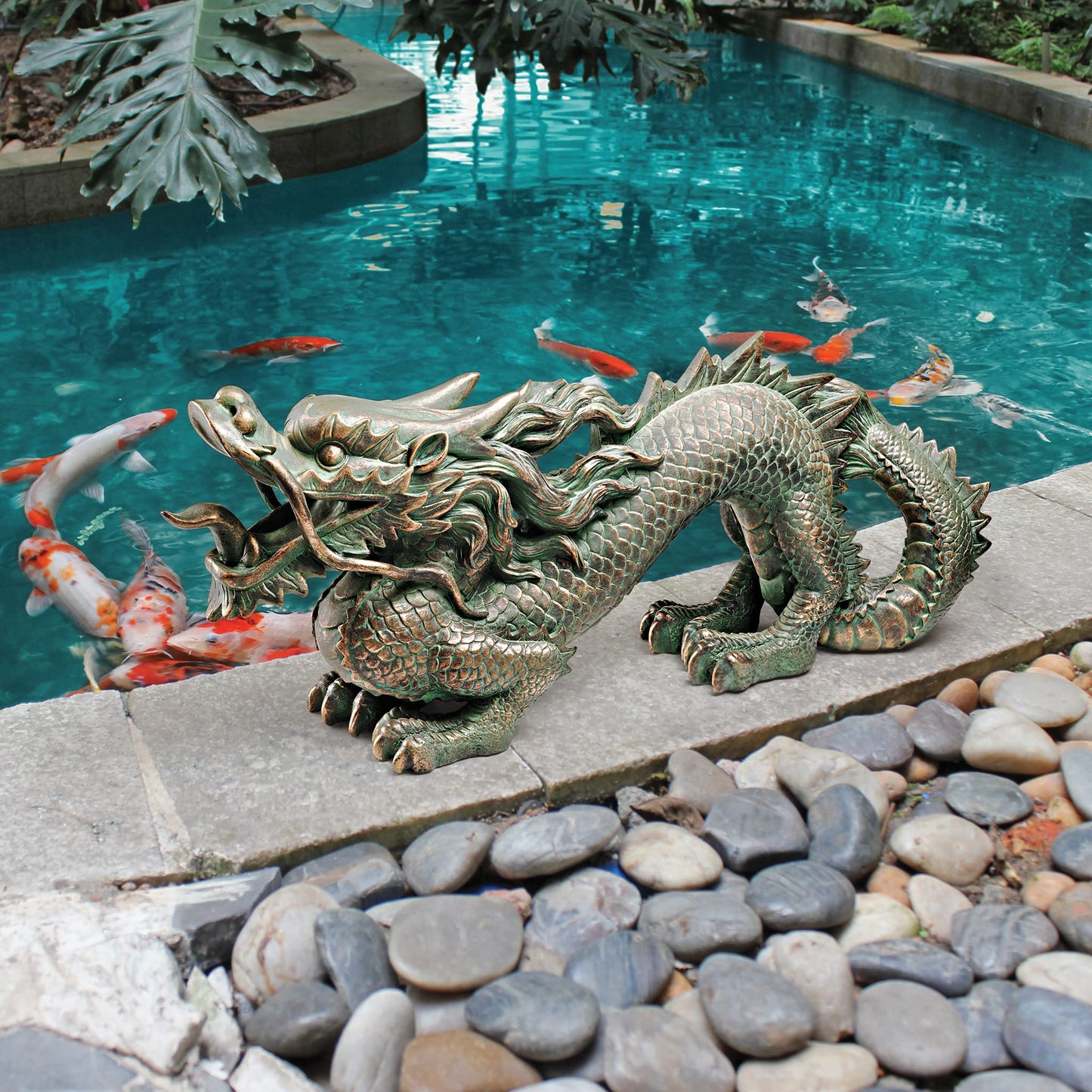 Design Toscano Asian Dragon of the Great Wall Garden Statue, Medium, 53.5 cm, Polyresin, Bronze Verdigris Finish