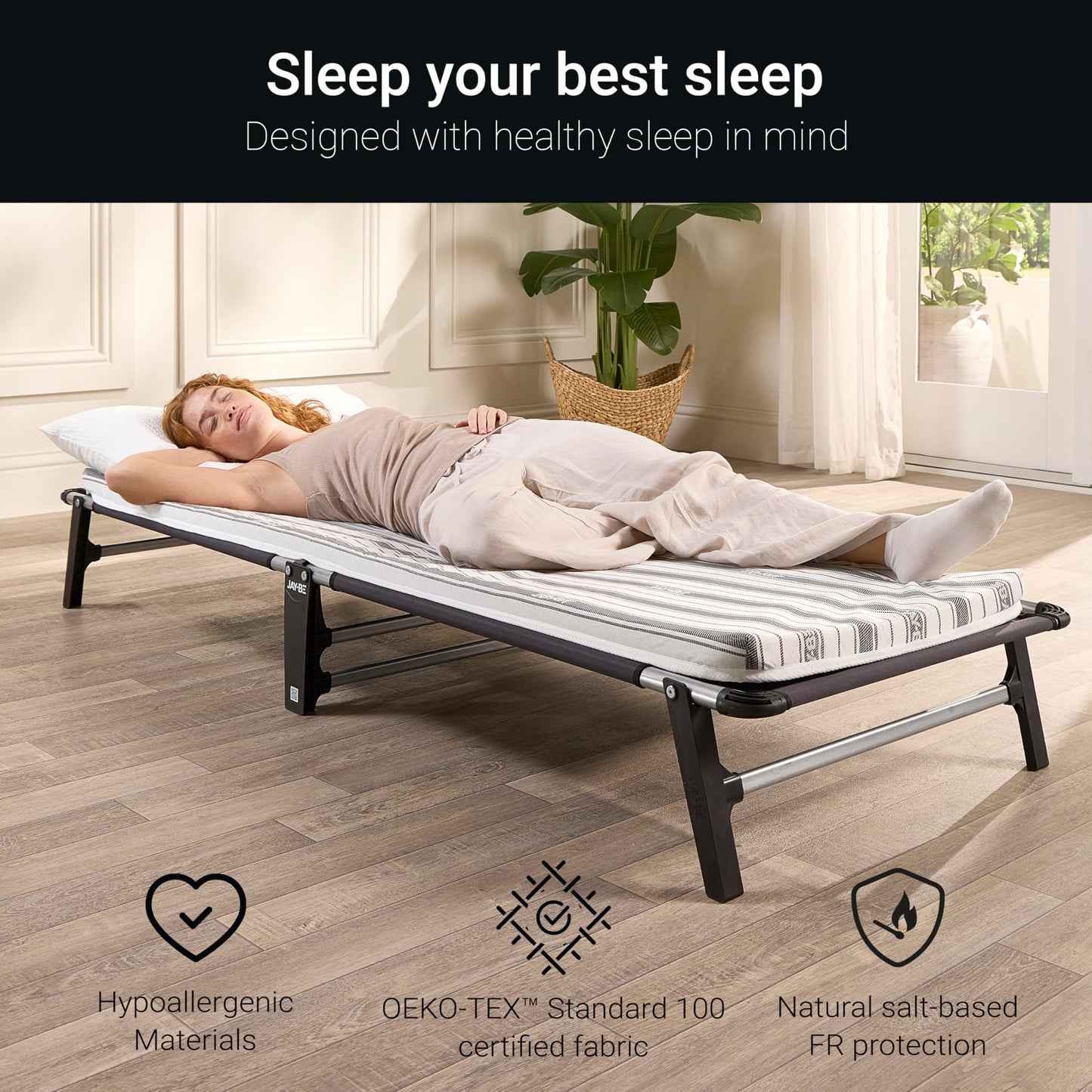 JAY-BE ME70 Mobile Folding Bed with Comfort Mattress, Single