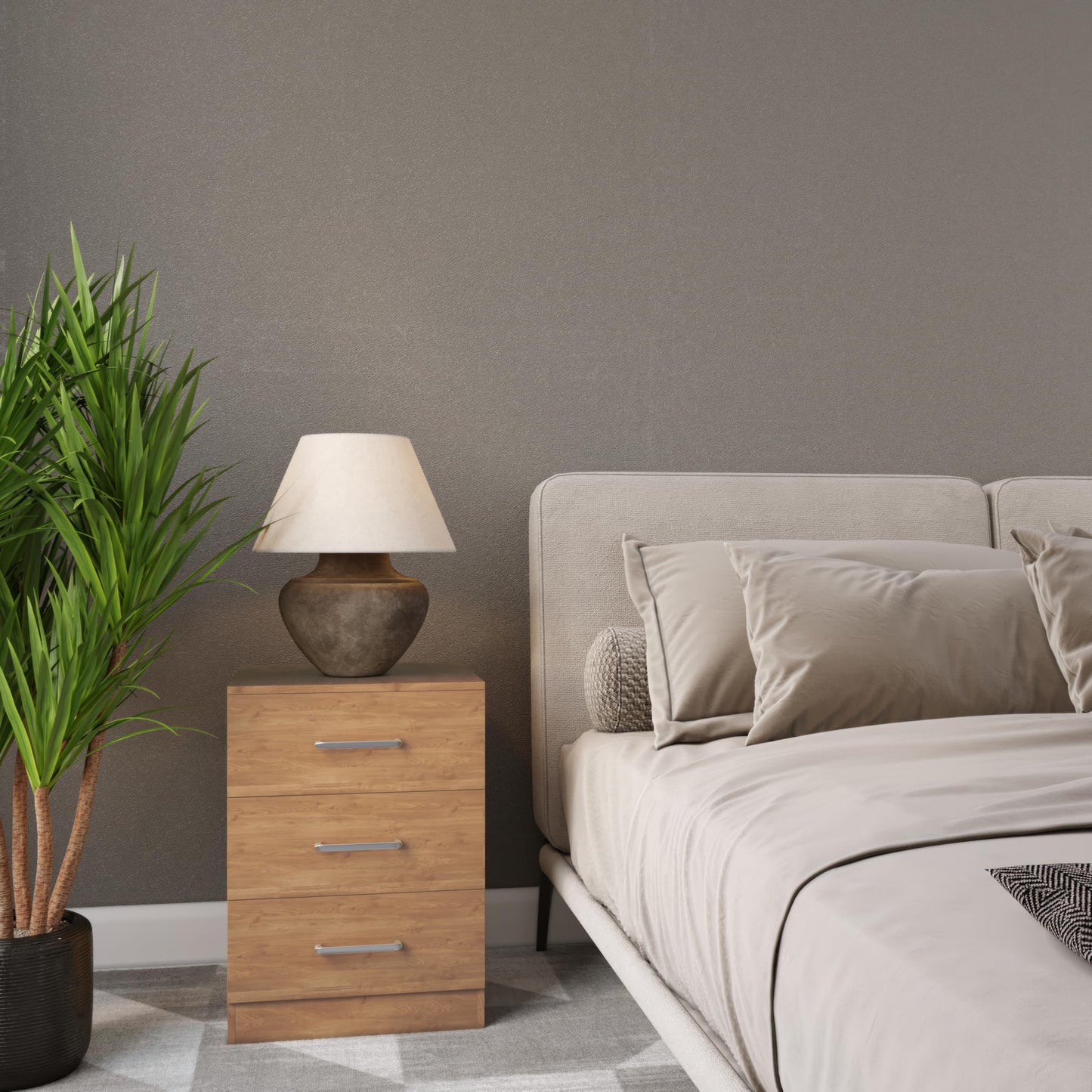 Seconique Dakota 3 Drawer Bedside in Oak Effect