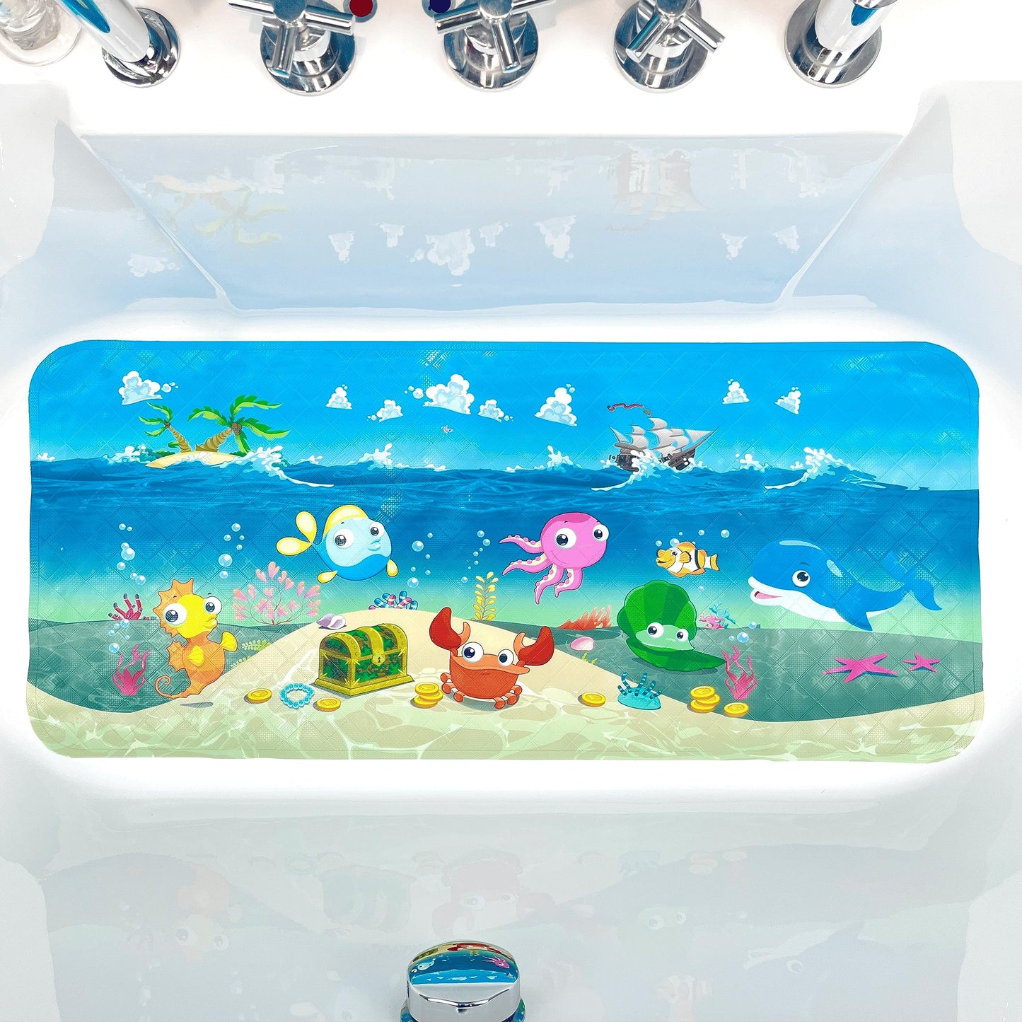 Cartoon Tub Mat, Non Slip Bathtub Mat for Kids & Toddlers, Baby-Friendly, Anti Slip Shower Mat - Fun & Safe Bath Time Experience, 86 X 39 cm (Blue