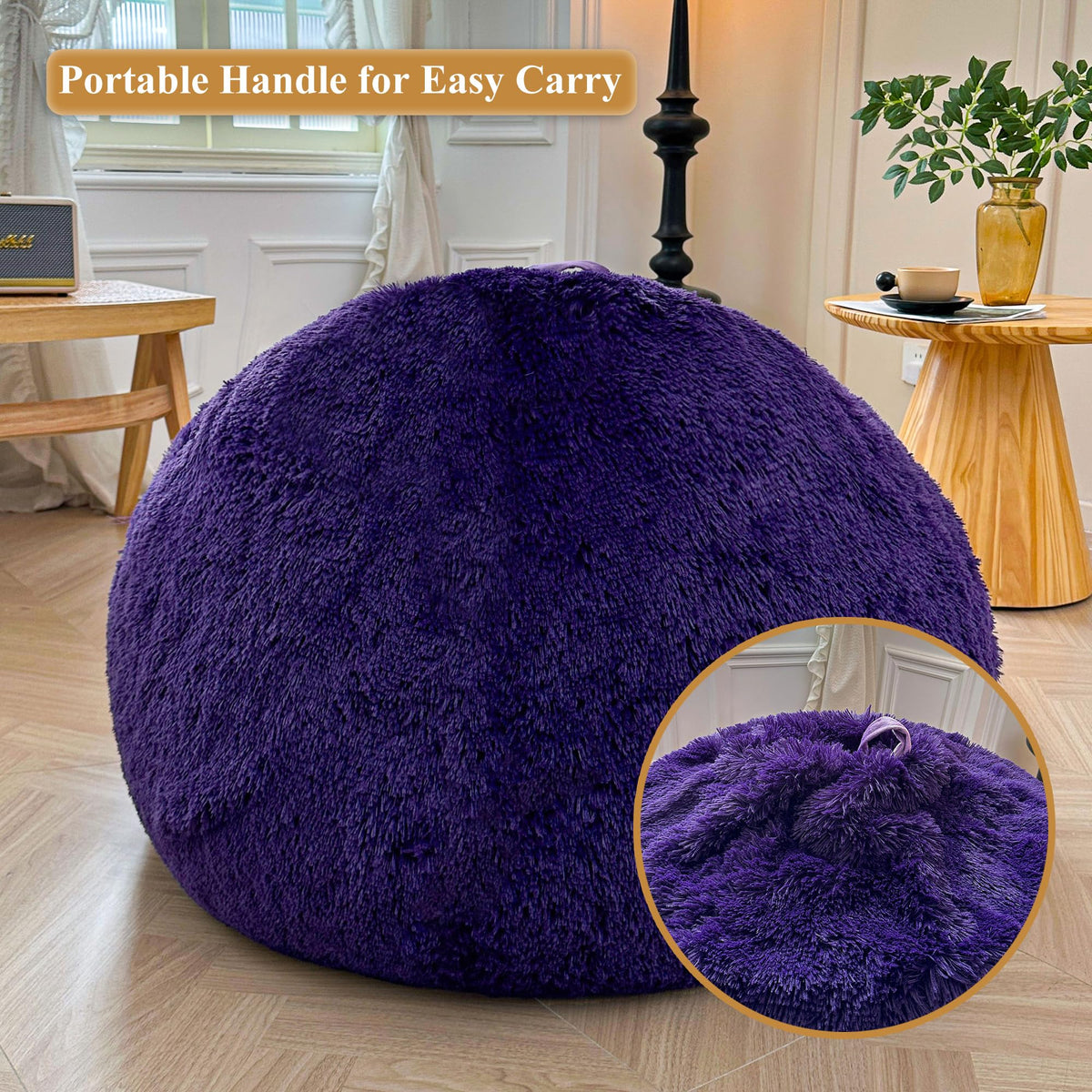 XeGe Fluffy Faux Fur Decorative Bean Bag Chair Cover(No Filler), Purple
