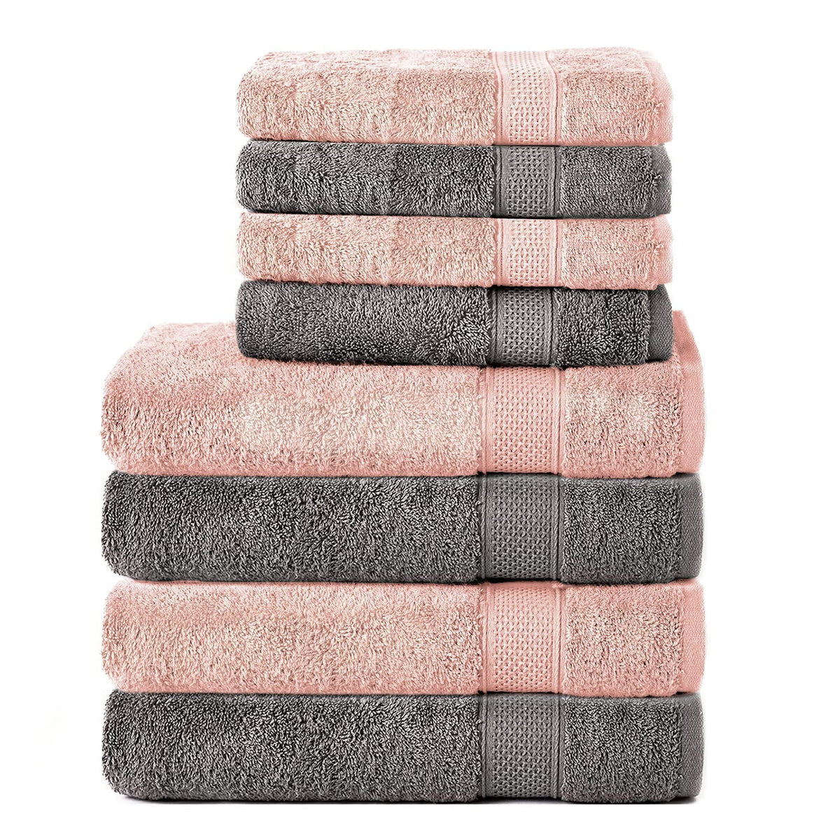 Komfortec Set of 8 Hand Towels 100% Cotton, 4 Bath Towels 70 x 140 cm and 4 Hand Towels 50 x 100 cm, Terry Clothing, Soft, Towel, Large, Anthracite