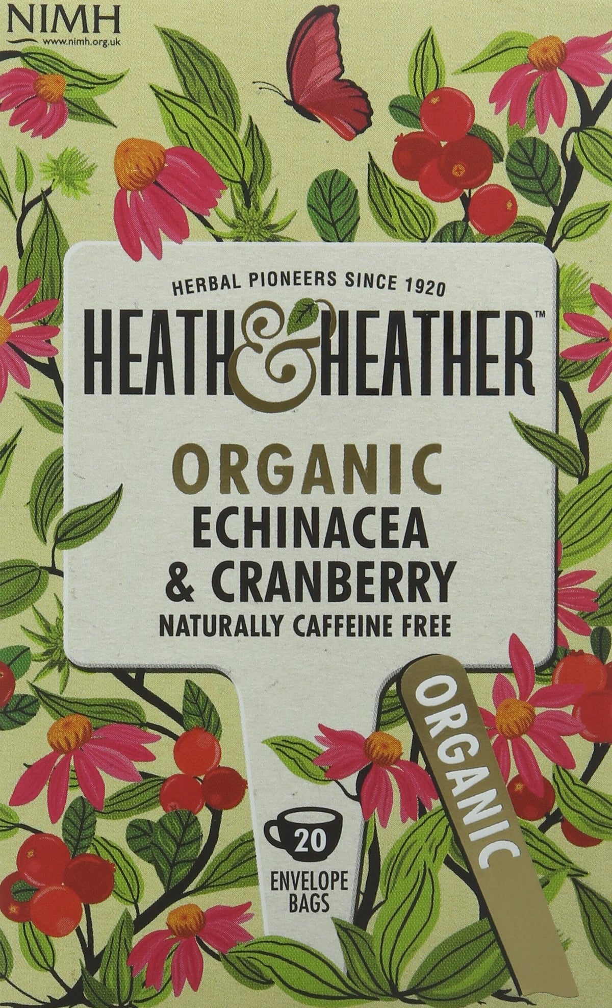 Heath & Heather - Organic Echinacea & Cranberry Tea ? Immune-Supportive Herbal Blend ? Naturally Caffeine-Free ? Vegan ? Multipack 6 x 20 Boxes (120