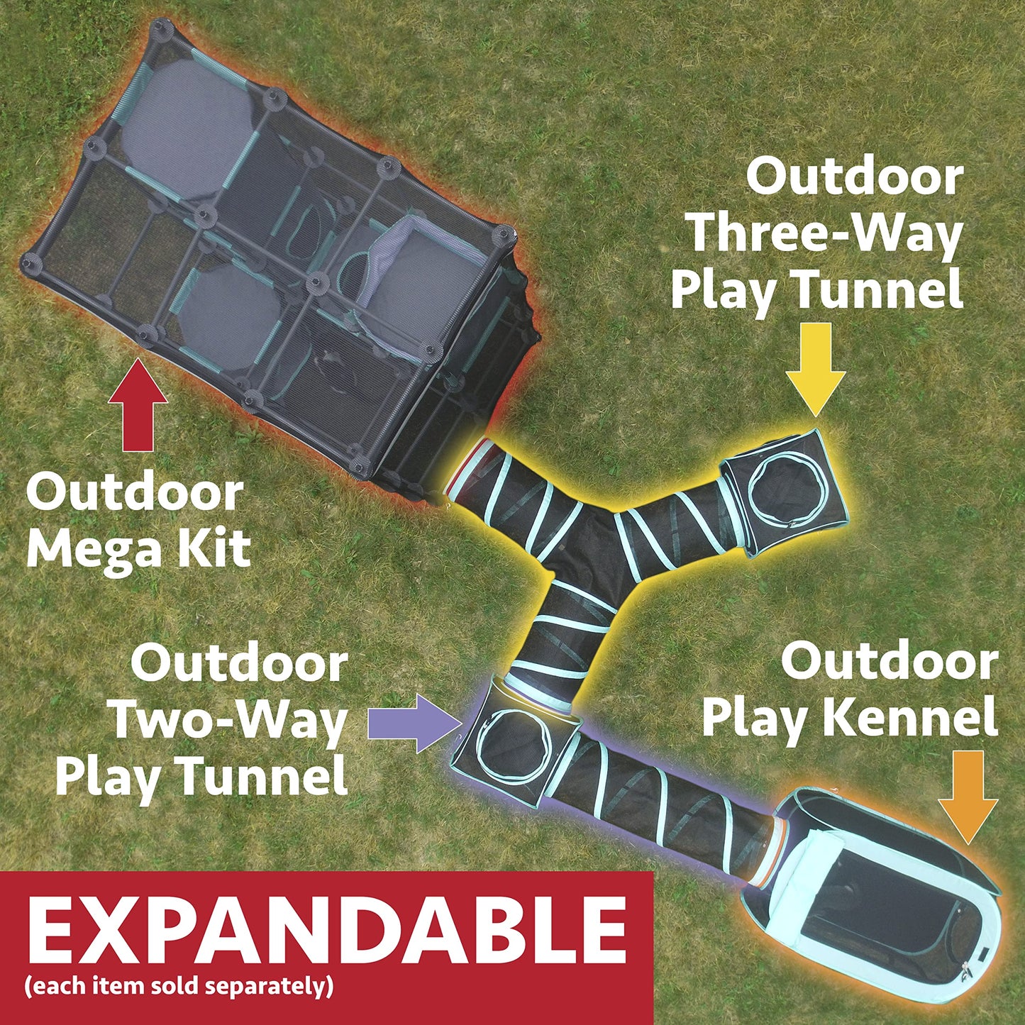 Kitty City Outdoor Catio Mega Kit for Cats, Replacement Parts, and 10' Tunnels