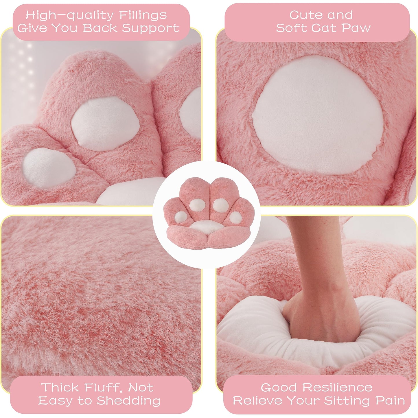 FlyGulls Cat Paw Cushion for Computer Gaming Office Chairs Pink 60x70 cm