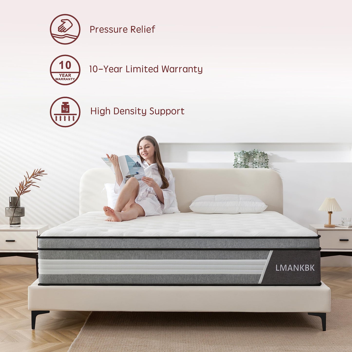 LMANKBK Single Mattress 3FT Hybrid 90x190x25cm,Height 25CM Memory Foam & Pocket Springs, 7 Zone Orthopedic, Medium Firm, Motion Isolation