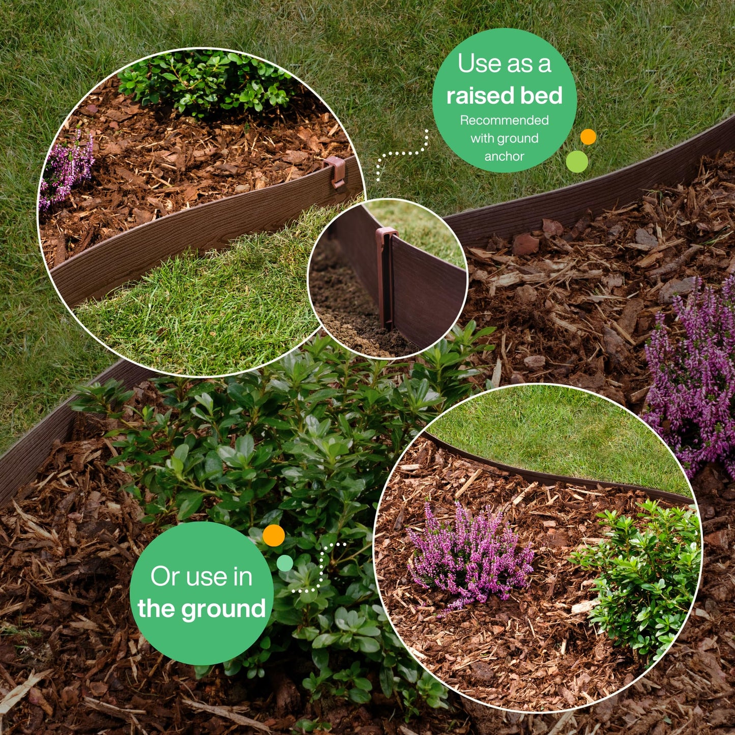 UNIGARDIA Flexible Lawn Edging 20 m - Height 13 cm, Thickness 3 mm - Plastic Grass Border & Flower Bed Garden Edging - Easy to use, UV resistant,