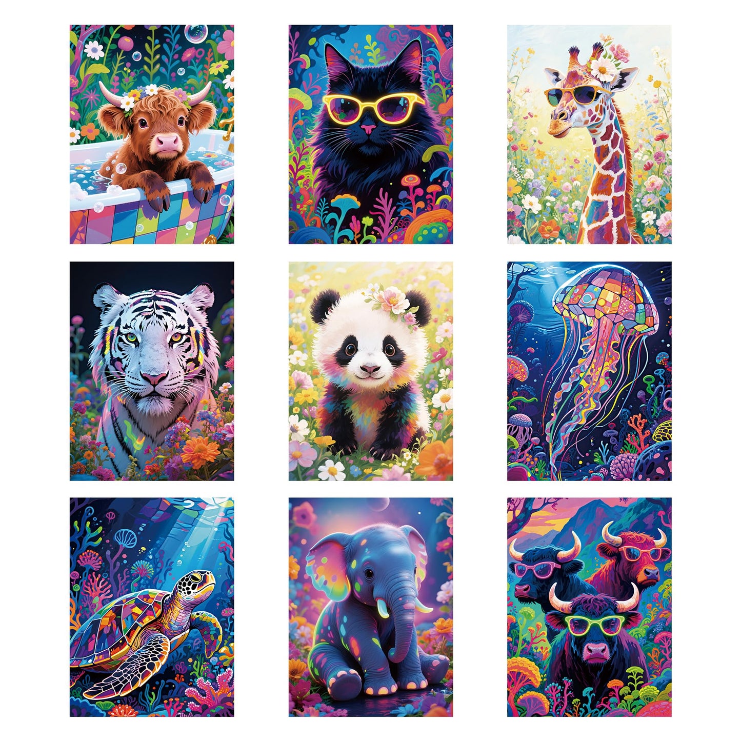 MICHIHOMIE 9 Pack Diamond Painting Kits for Adults - 5D DIY Full Drill Animal Diamond Art for Beginners: Highland Cow, Elephant, Panda and More,
