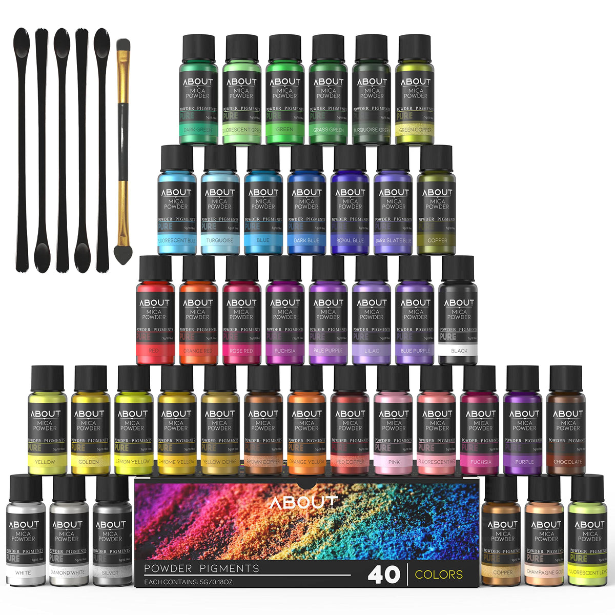 Epoxy Resin Colorants Pigment Mica Powder - 40 Colors* 5g Natural Cosmetic Pigment, Suitable for Epoxy Resin, Soap Paint, Lip Gloss, Nail Polish,