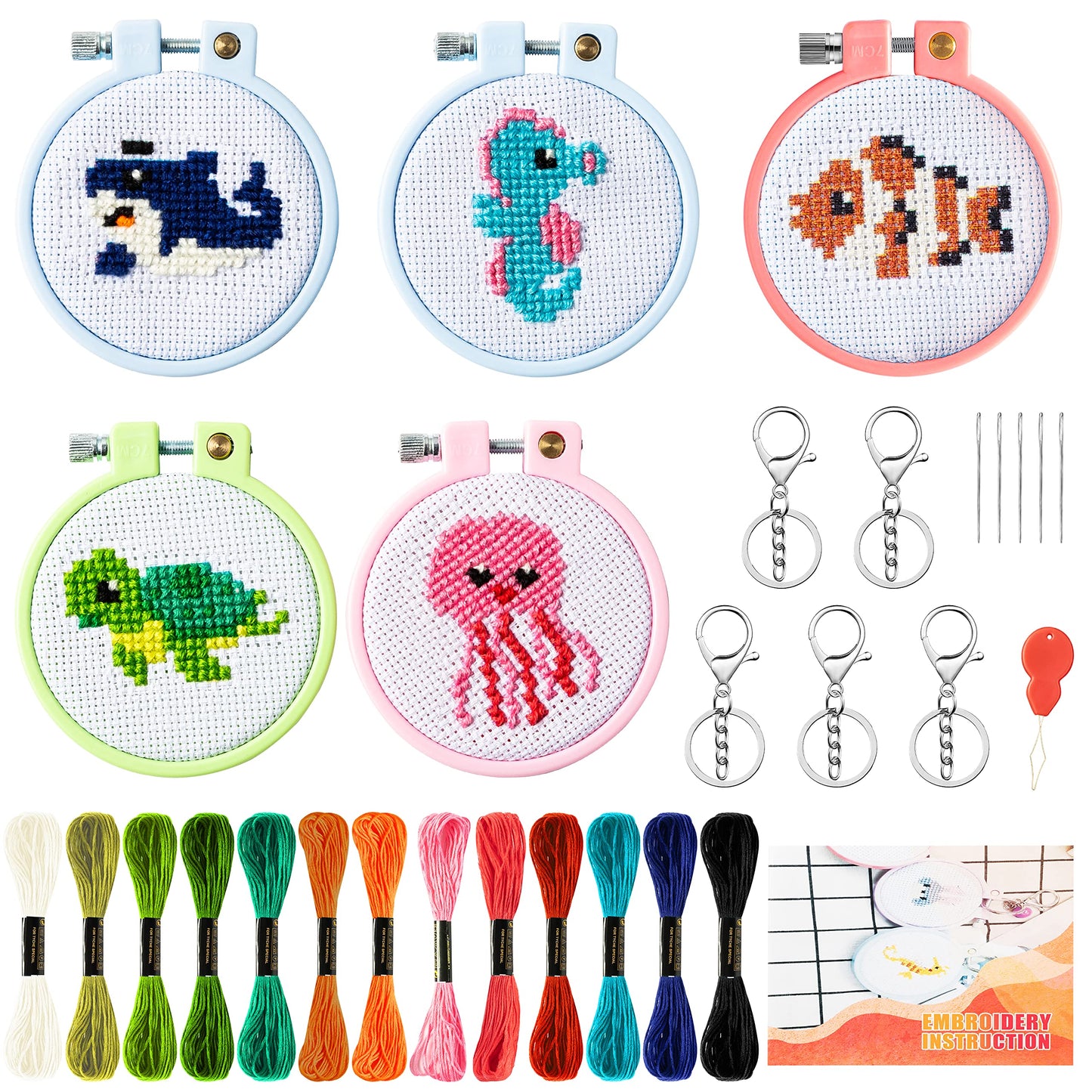 WATINC Embroidery Stitch Toys Kit for Kids Cross Stitch Sewing Kit Beginner Jungle Animals Needle Point Starter DIY Art Craft Sewing Set with