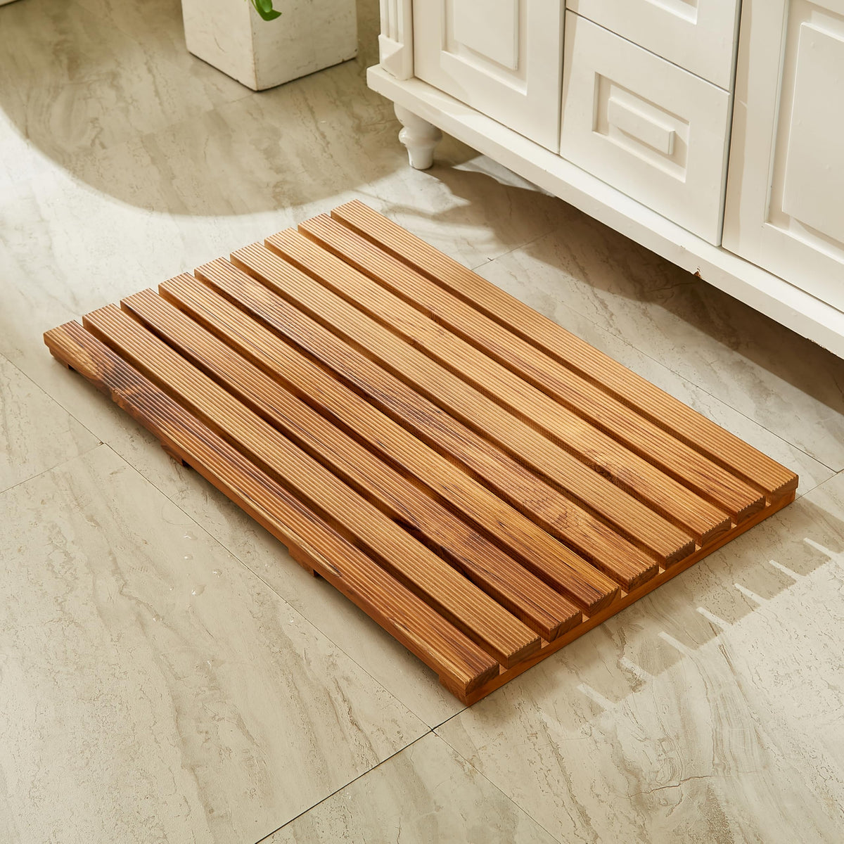 Organizedlife Bath Mat, Teak Wood, Large, 80x50cm, Non-slip Feet, Shower Stall Mat, Bathtub Mat, Swimming Pool Mat, Patio, Bathroom, Spa, Sauna Room