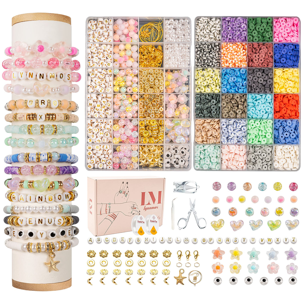 Clay Beads 8500 Pcs 2 Boxes Bracelet Making Kit - 24 Colors Polymer Clay Beads for Bracelet Making Set - Heishi Disc Beads for Jewelry Making kit with
