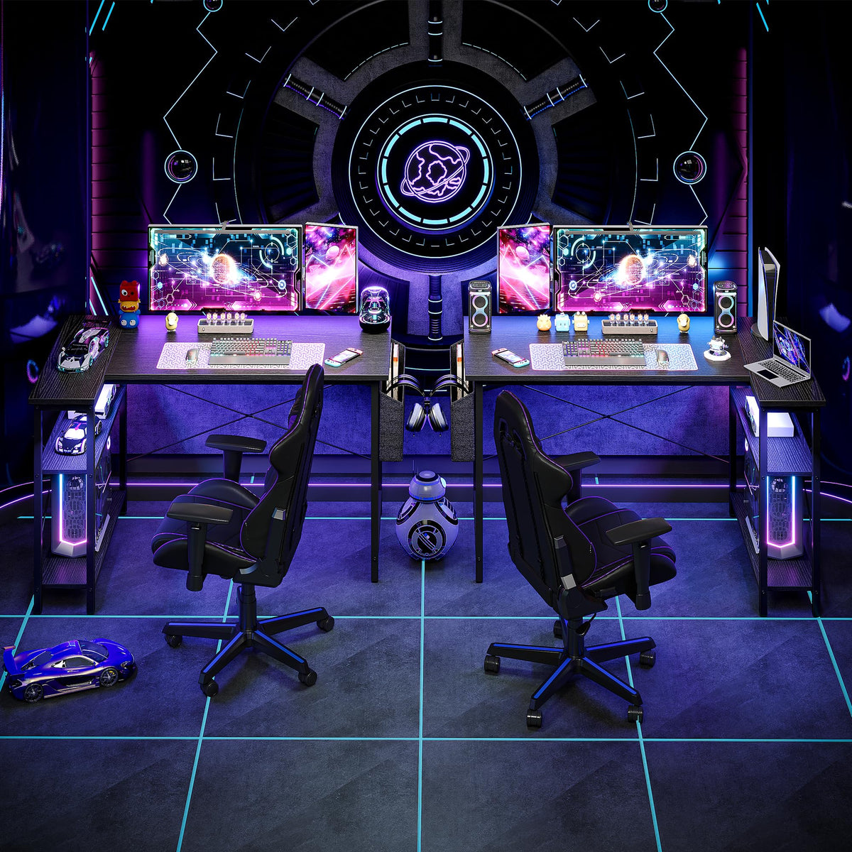 BEXEVUE L Shaped Gaming Desk, 120x70 cm Computer Desk with Storage Bag, Office Desk Small Writing Table with Large Reversible Storage Shelves,