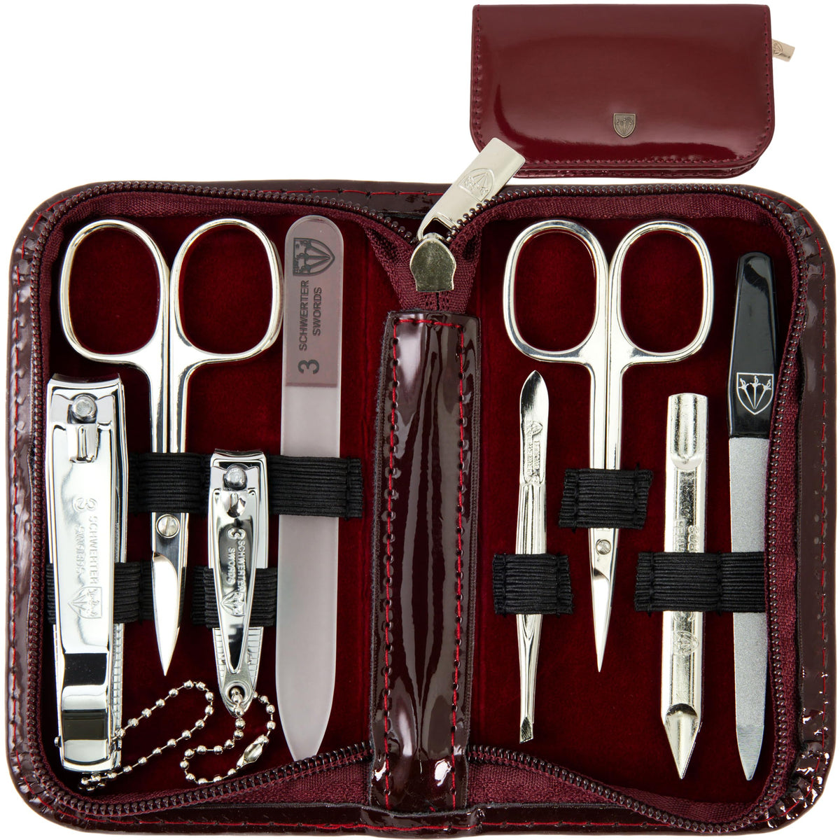 3 Swords Germany - brand quality 8 piece manicure pedicure grooming kit set with burgundy synthetic leather case - Made by 3 Swords