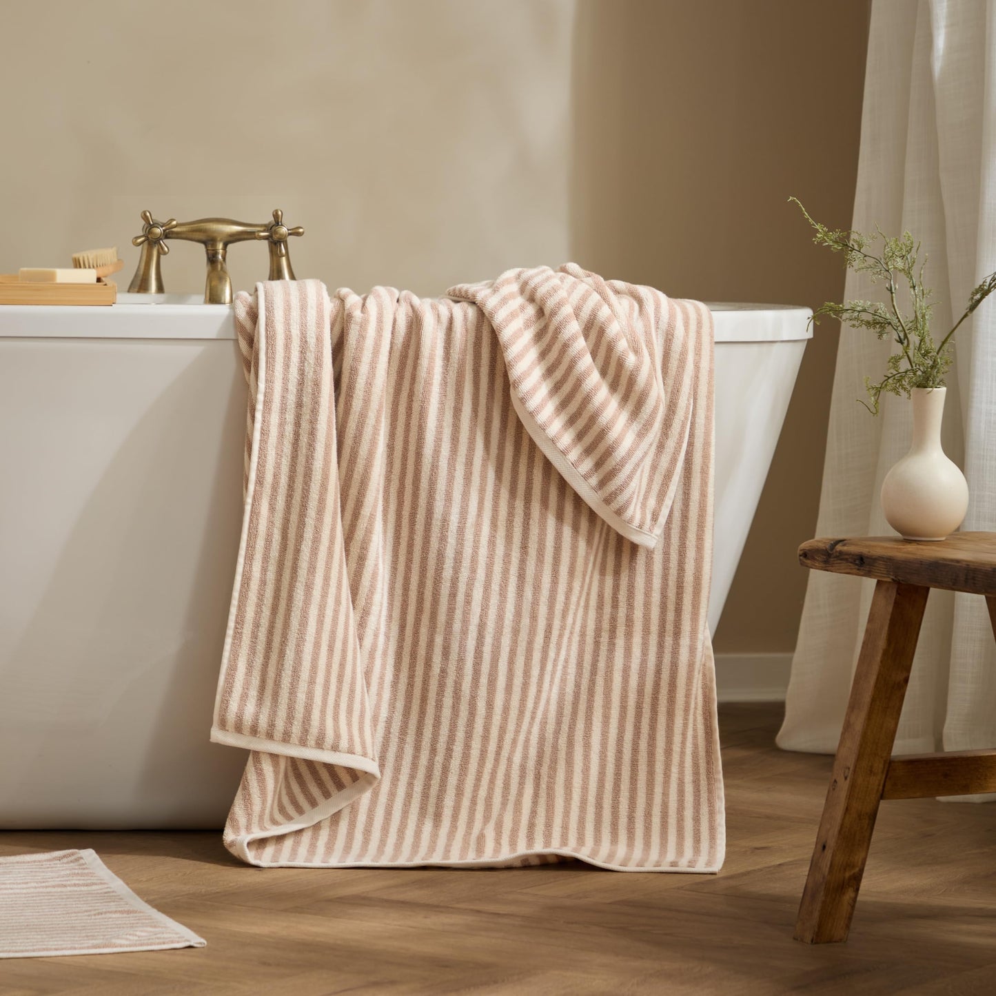 Yard Hebden Striped Cotton Terry XL Bath Sheet (Natural, 100 x 180 cm)