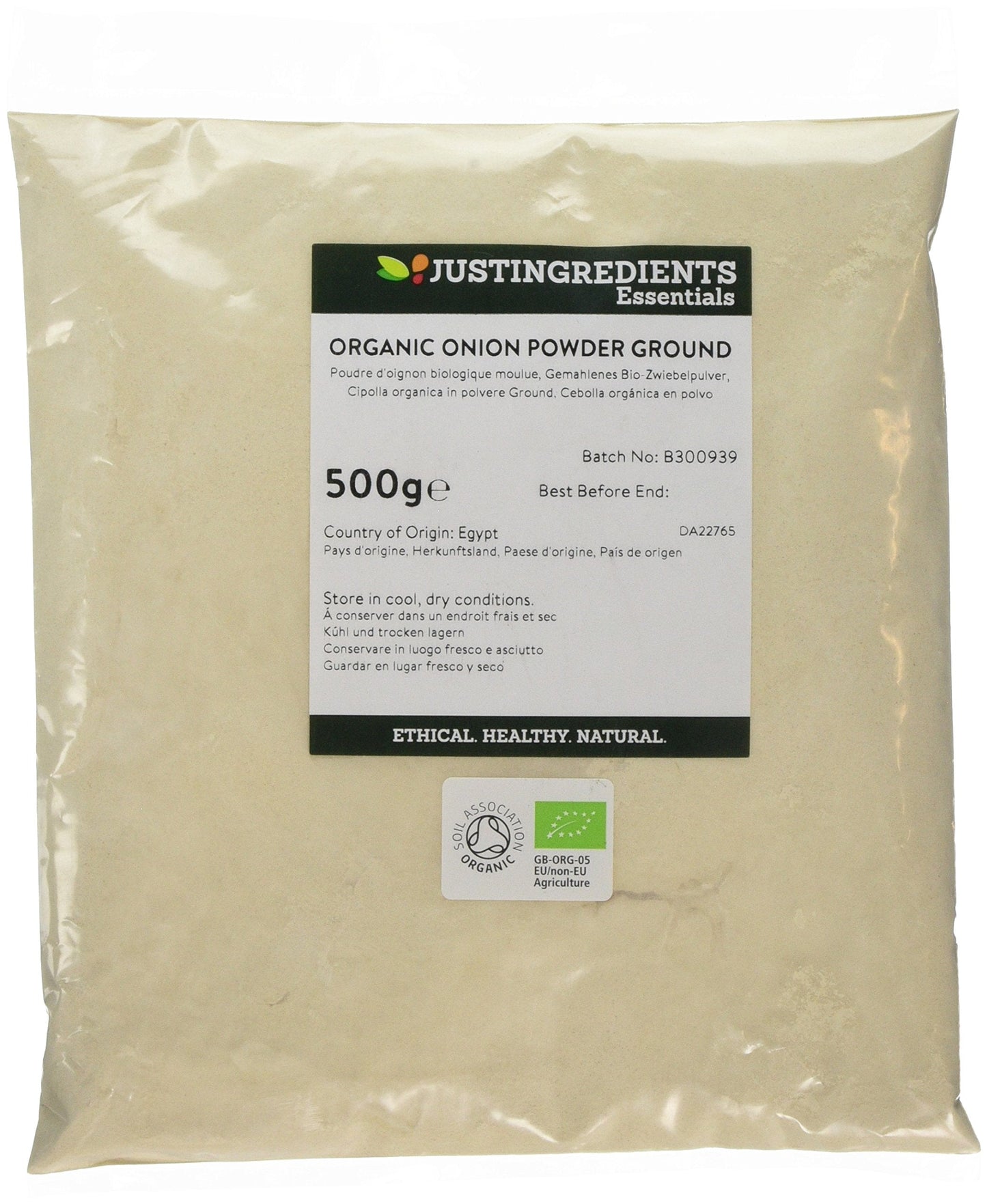 JustIngredients Essentials Organic Onion Powder, 500 g