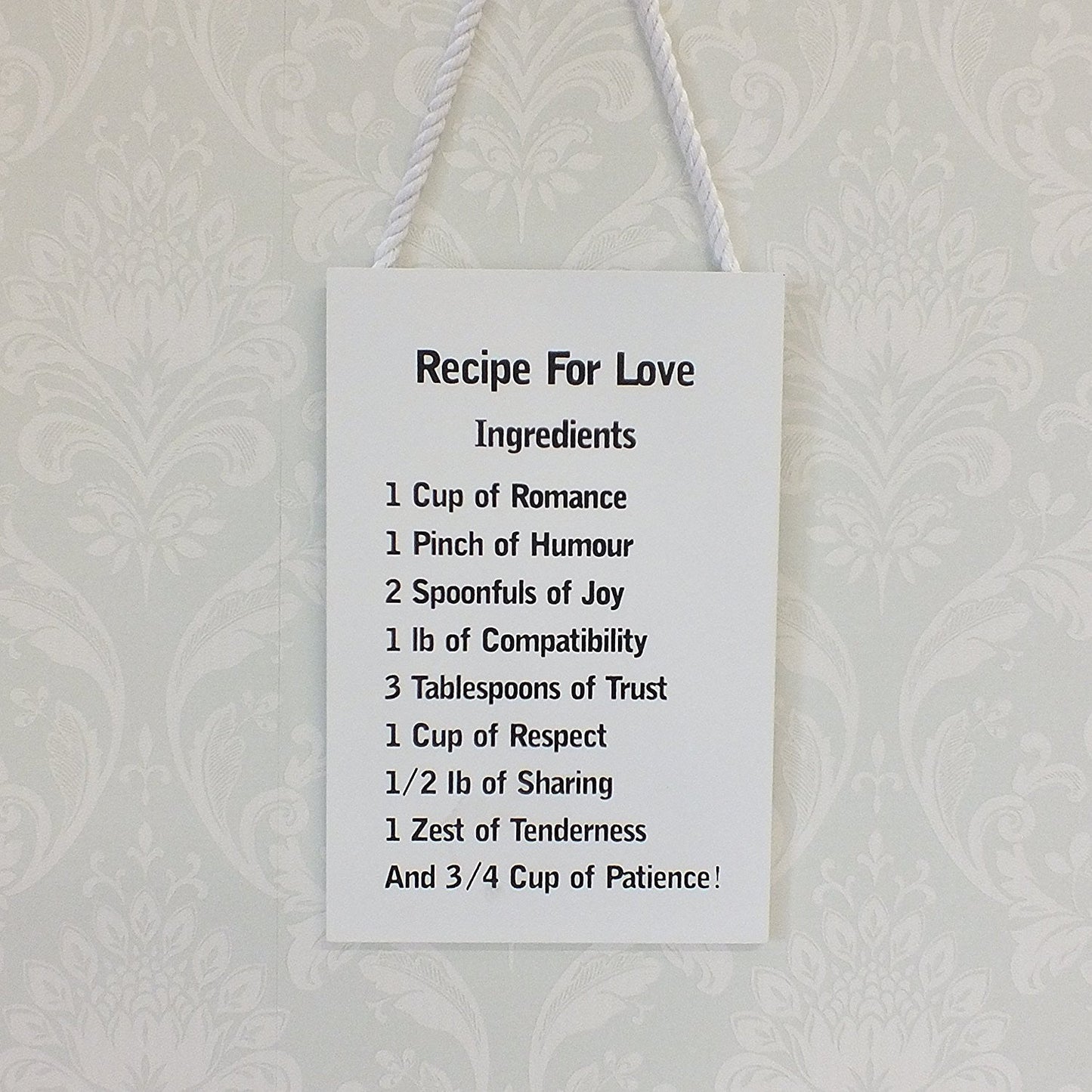 Recipe For Love Ingredients Plaque With Rope Hanger