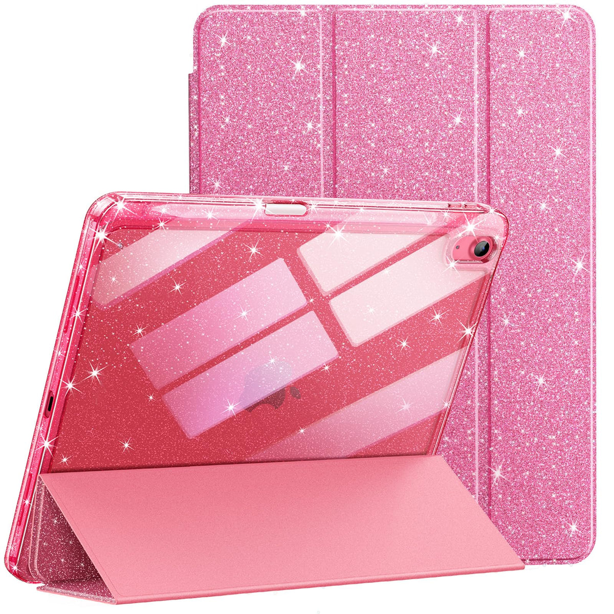JETech Glitter Case for iPad (A16) 11th/10th Generation (2025/2022) with Pencil Holder, Cute Sparkly Slim Cover for Kids and Girls, Shiny Clear Back