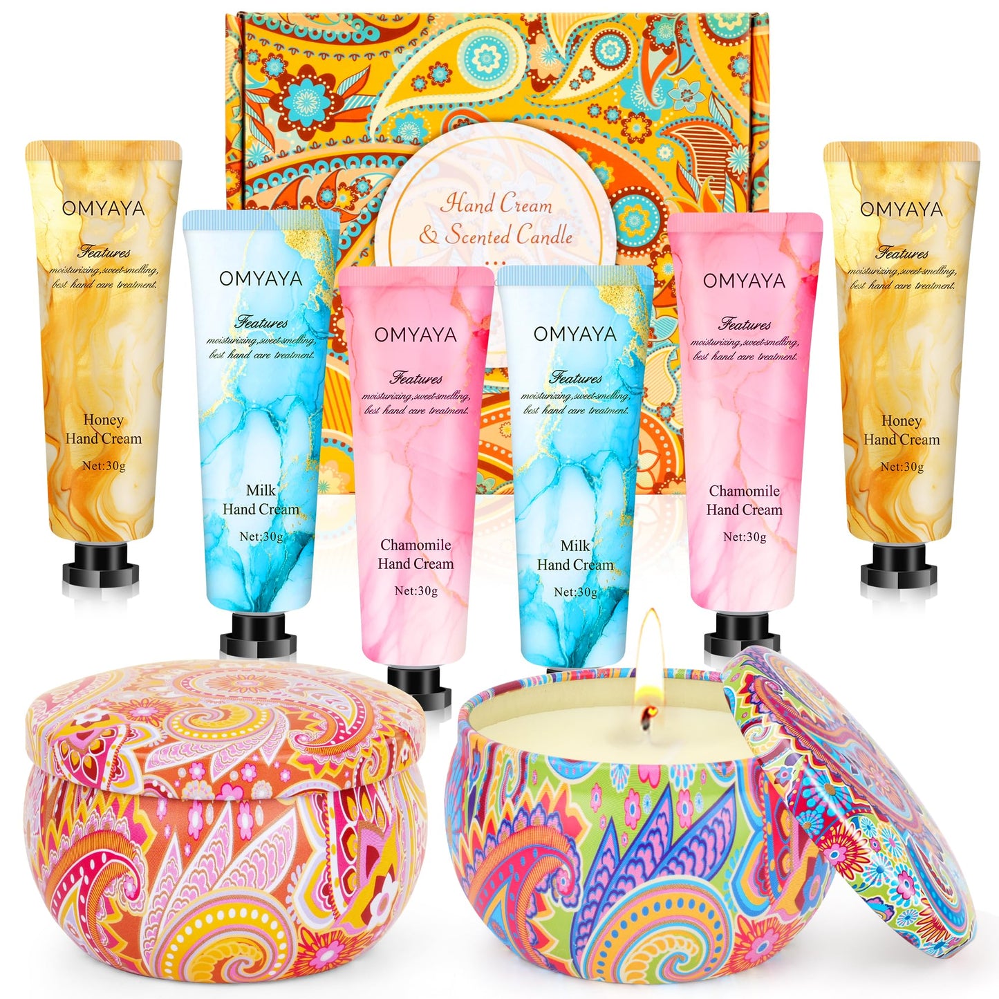 Hand Cream & Scented Candles Gift Set, Soy Wax Aromatherapy Candles, Non-greasy Nourishing Hand Lotion, Gifts for Women, Friends, Teachers,