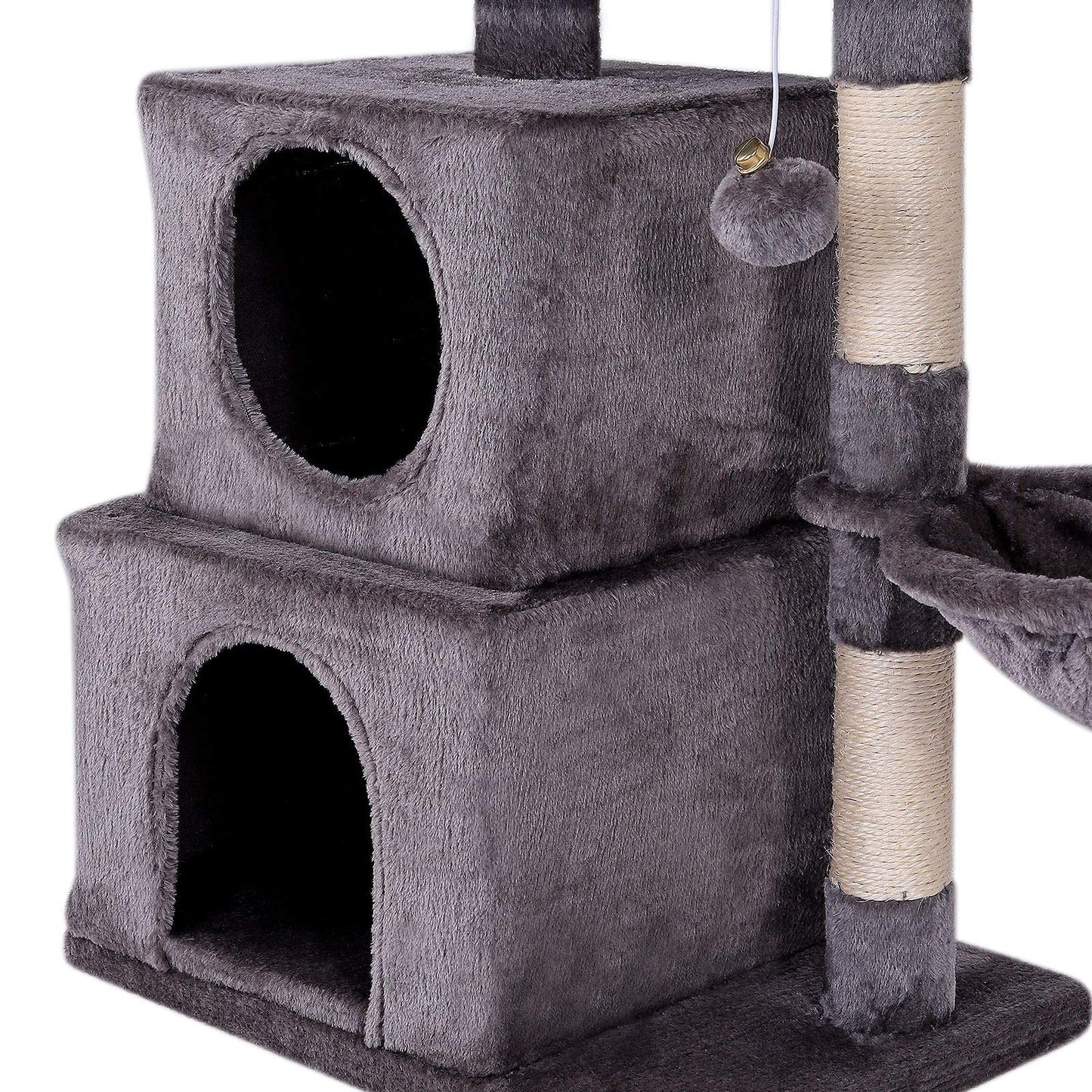 lionto Cat Scratching Post with Plush Ball Including Bell and Lounger Height 70 cm Cat Tree with Sisal & Plush, Cosy Lying Surface and Caves, Suitable