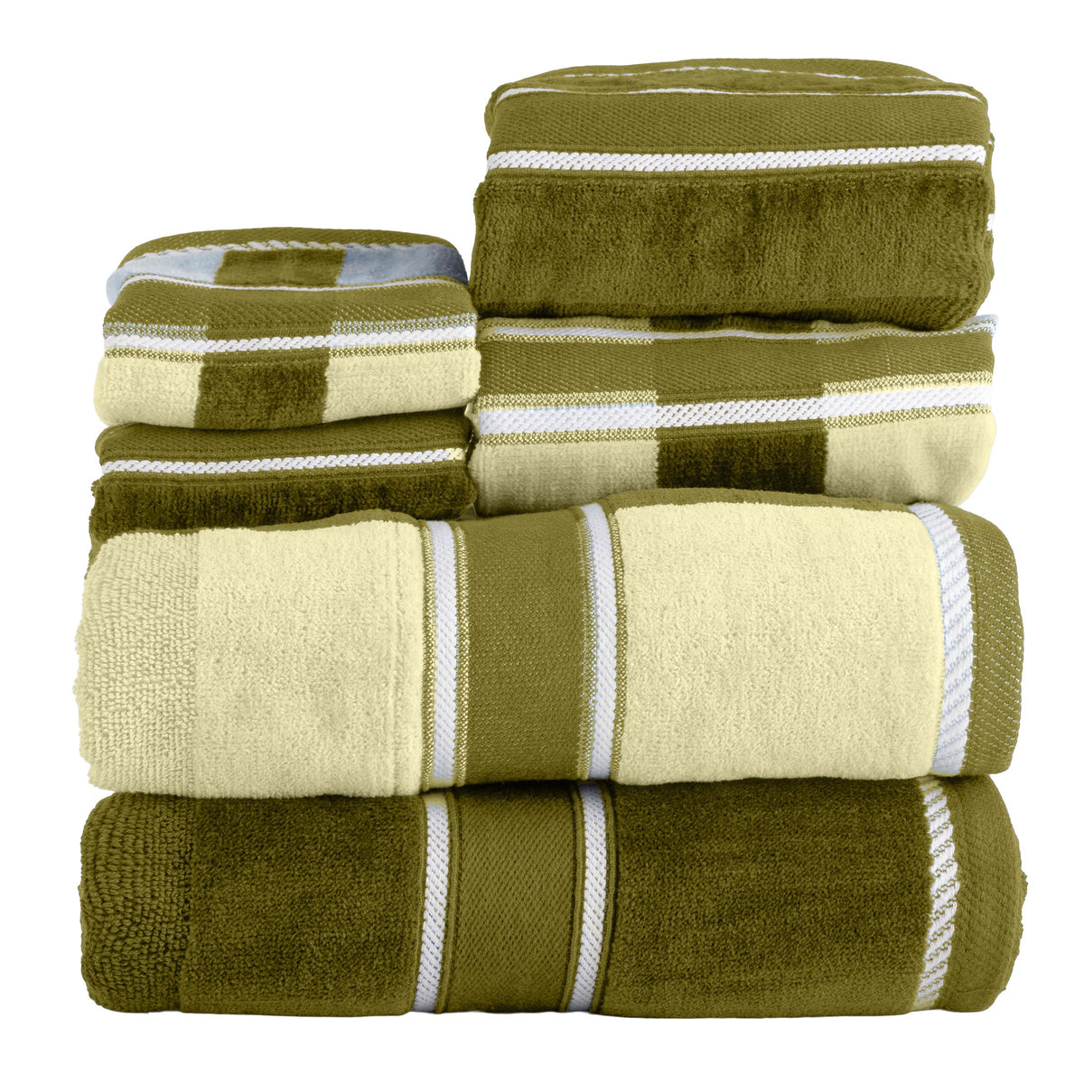 Lavish Home 6-Piece Complete Bath Towel Set ? Luxurious Solid and Striped Absorbent Cotton Towels ? Machine Washable Bathroom Set (Green)