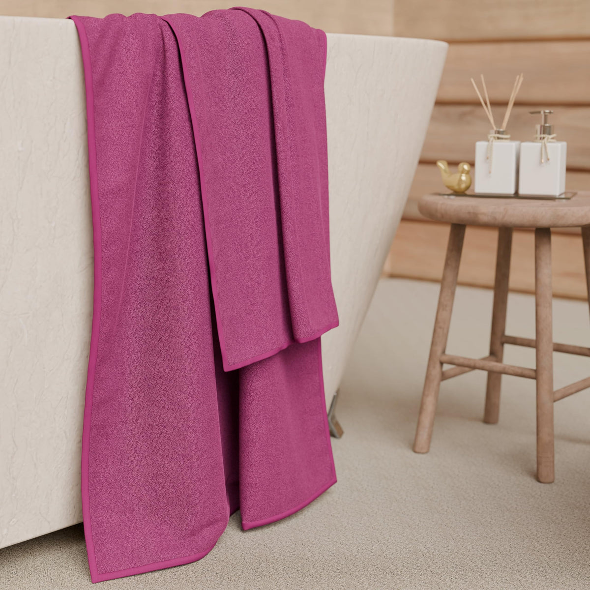 PETTI Artigiani Italiani - 100% Cotton Terry Bath Towels, 1+1 Towel Set, 2 Pieces 1 Face Towel and 1 Hand Towel, Fuchsia Towels