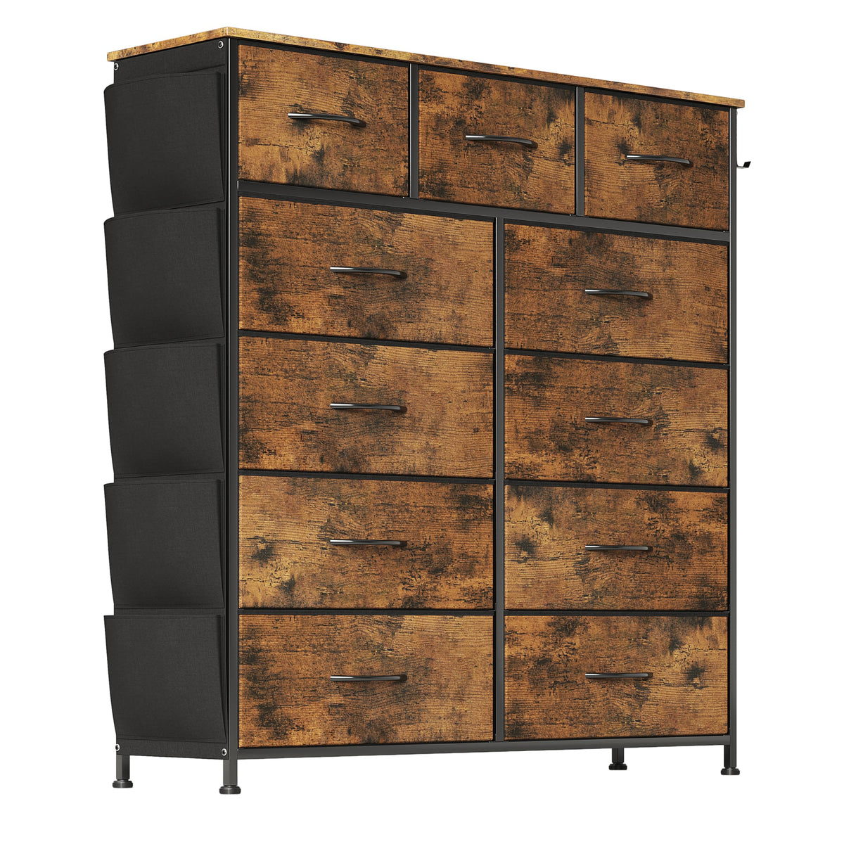 Flrrtenv Chest of Drawers with Pockets, Bedroom Cabinet for Small Space, Storage Organiser Unit, 11 Fabric Drawers Dresser with Easy Pull Handle,