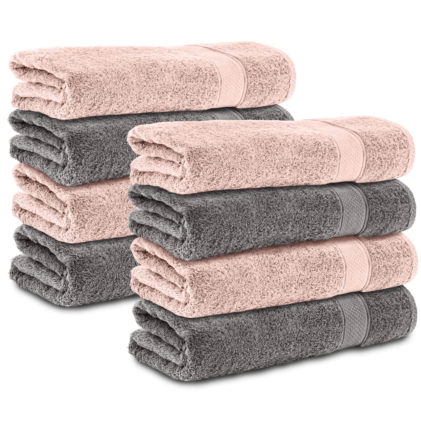 Komfortec Set of 8 hand towels 50 x 100 cm made from 100% cotton, 470 g/m?, terry cloth, soft, anthracite grey/pink