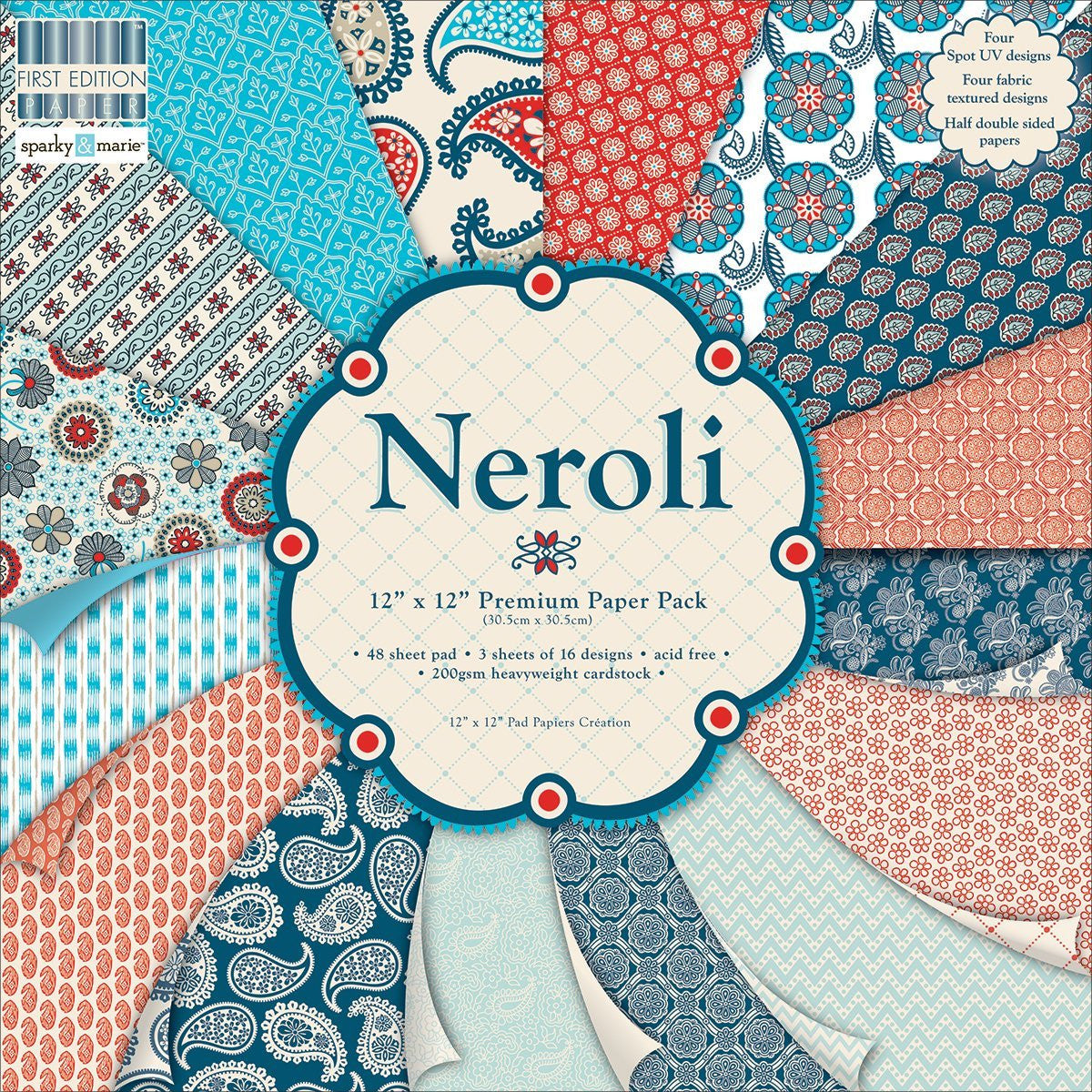neroli 12x12 premium paper pad 48 sheet 3 sheets of 16 designs 200gsm
