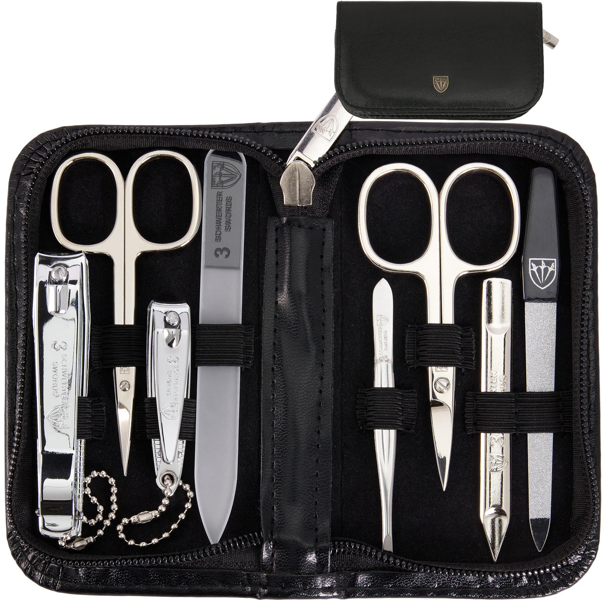 3 Swords Germany - Brand Quality 8 Piece Manicure Pedicure Grooming kit Set for Daily nailcare Synthetic Leather case Black in Gift Box - Made by 3