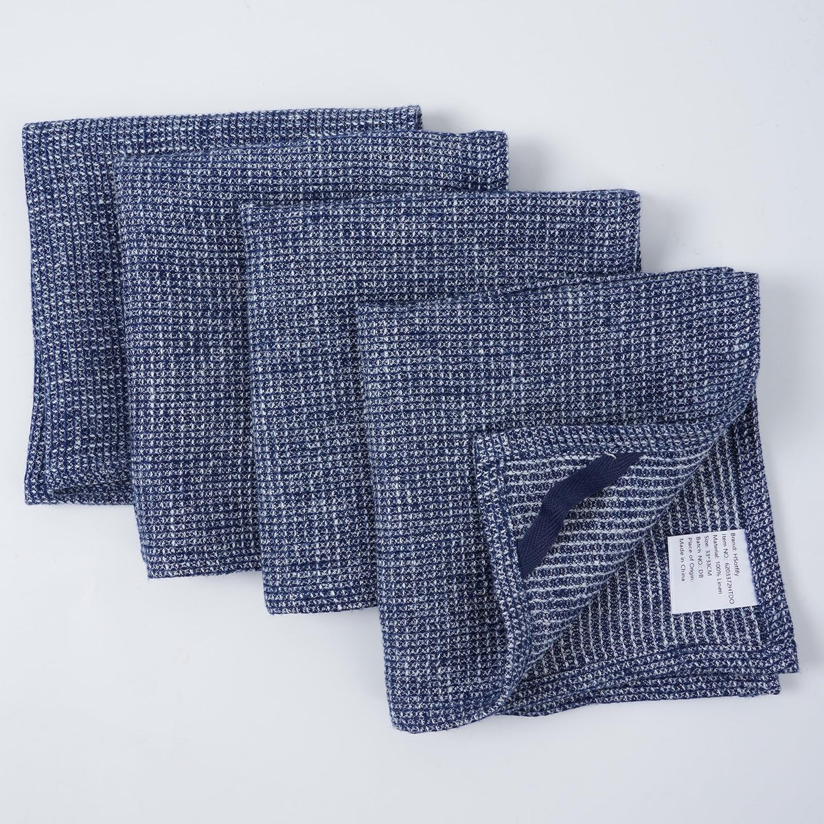 HSOFTIFY 100% Pure Linen Washcloths with Waffle Weave 4 Pack, Blue