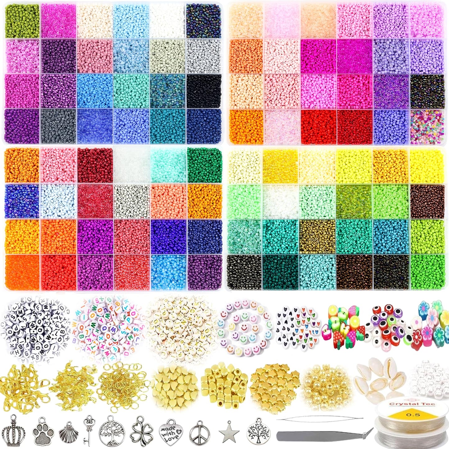 52000PCS Glass Beads Kit 2mm, 96 Colors Glass Seed Beads for Jewelry Making Kit, Glass seed Beads Kit for Girl Bracelets/Necklaces DIY Making with